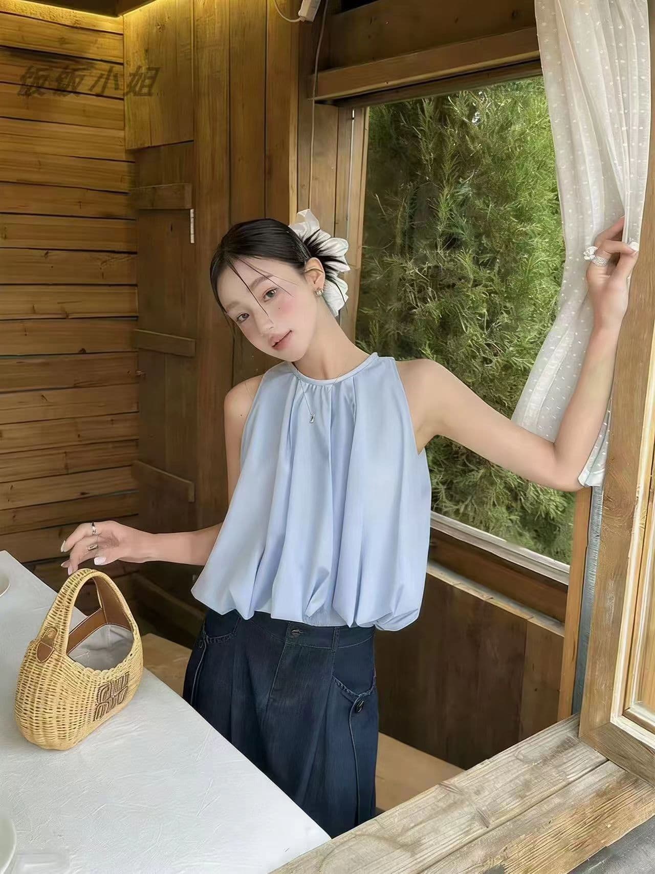 여름 작은 대중 디자인 센스 꽃밭 밝은 셔츠 품격 고유 한 아름다운 도파민 연령 감소 황색 민소매 맨위 상세 이미지 6