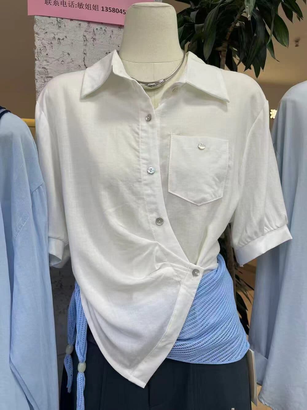 2026 한국 여름 새로운 폴로 칼라 디자인 센스 불규칙 문 襟 도루 센스 셔츠 셔츠 품격 맨위 여성 상세 이미지 2