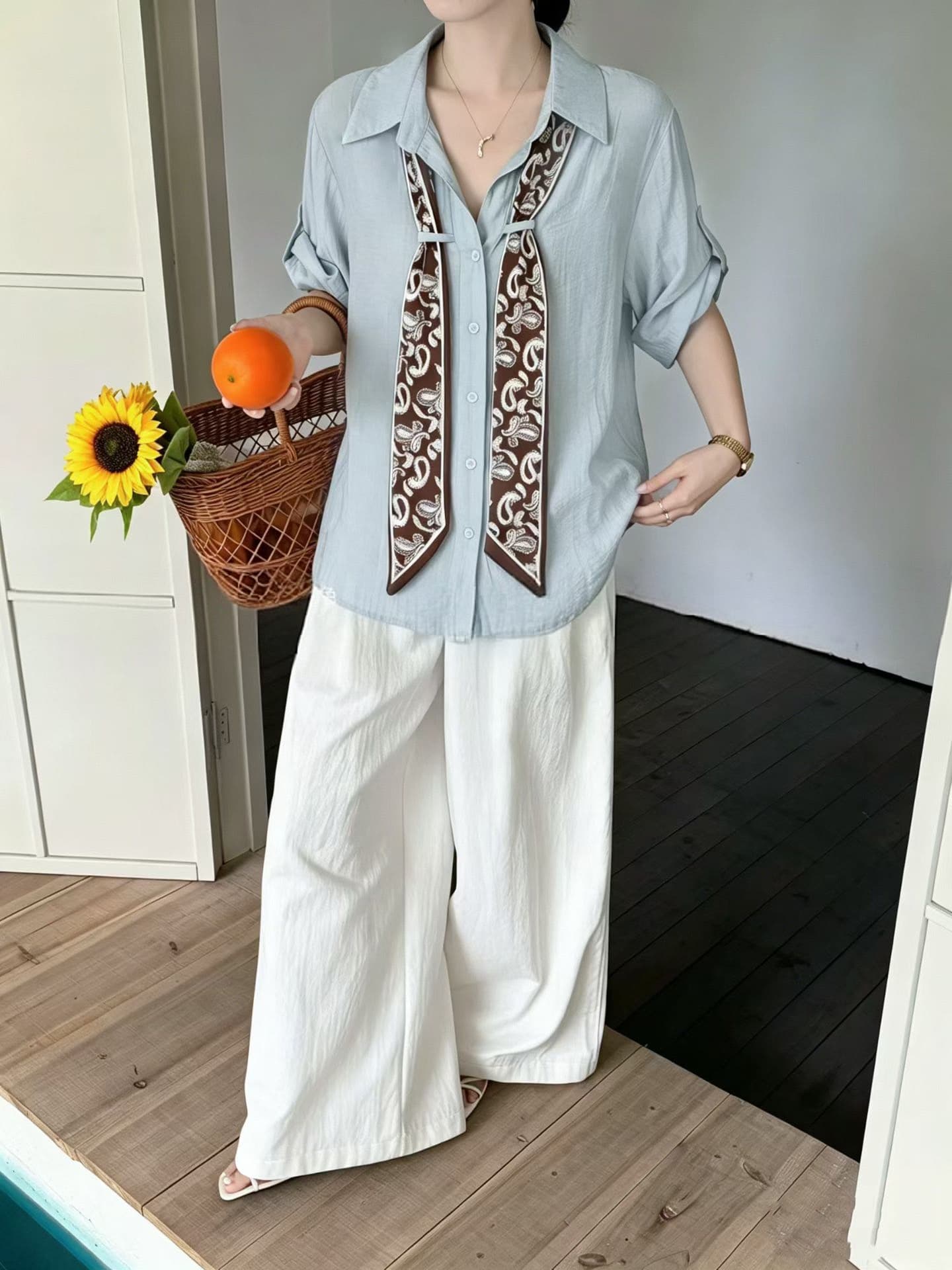 프랑스식 빛 요리 한 바람 스카프 레이스업 긴팔 여성 셔츠 가을 2026 새로운 패션 외국 가스 연령 감소 폴로 칼라 맨위 상세 이미지 7