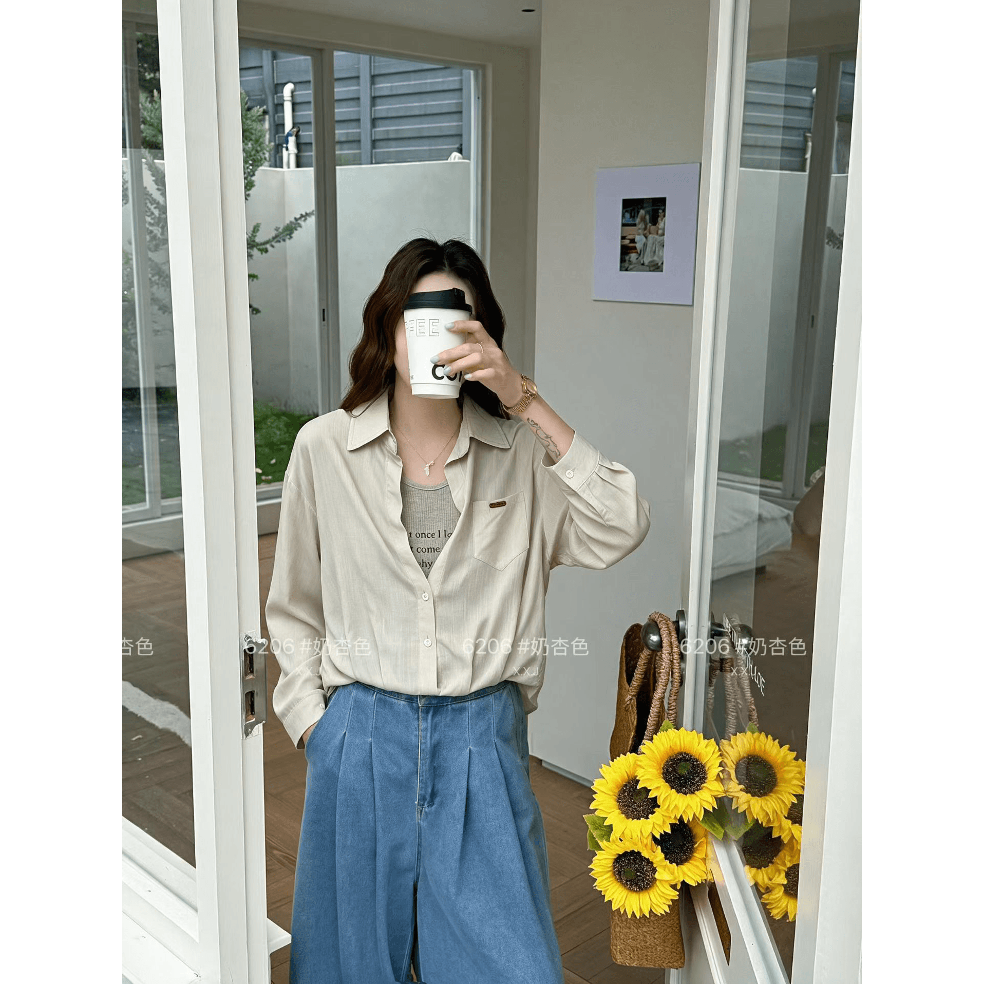 2026 가을 신제품 디자인 센스 단색 폴로 칼라 긴팔 셔츠 코디 니트 인사이드 가져 가라. 투피스 세트 이미지 5