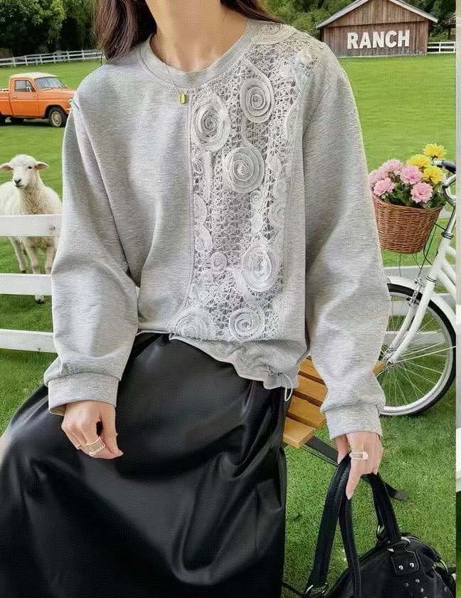 유럽 상품 정통 2026 가을 새로운 패션 다용도 우아한 슬림해 보이는 디자인 센스 3 차원 꽃 후드티 여성 상세 이미지 2