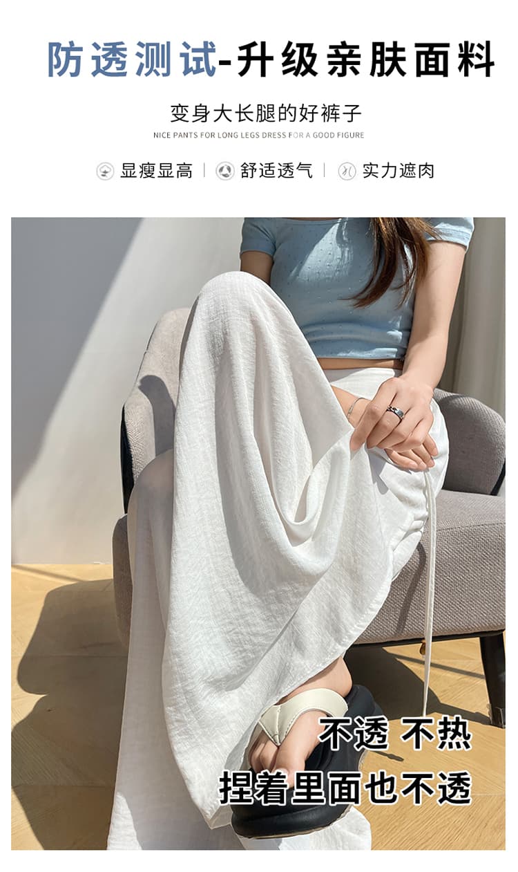 실사 파란색 캐주얼 얼음 실크 면 린넨 와이드 레그 팬츠 아이들 여름 얇은 스타일 하이웨이스트 도루 센스 루즈핏 바닥 청소 길다 바지 상세 이미지 10