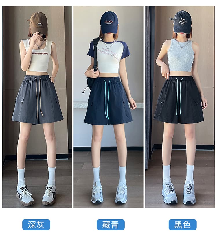 실사 워크웨어 반바지 2026 여름 새로운 속도 건조한 워크웨어 팬츠 여성 얇은 스타일 하이웨이스트 속도 건조한 바지 얼음 실크 운동 바지 상세 이미지 8