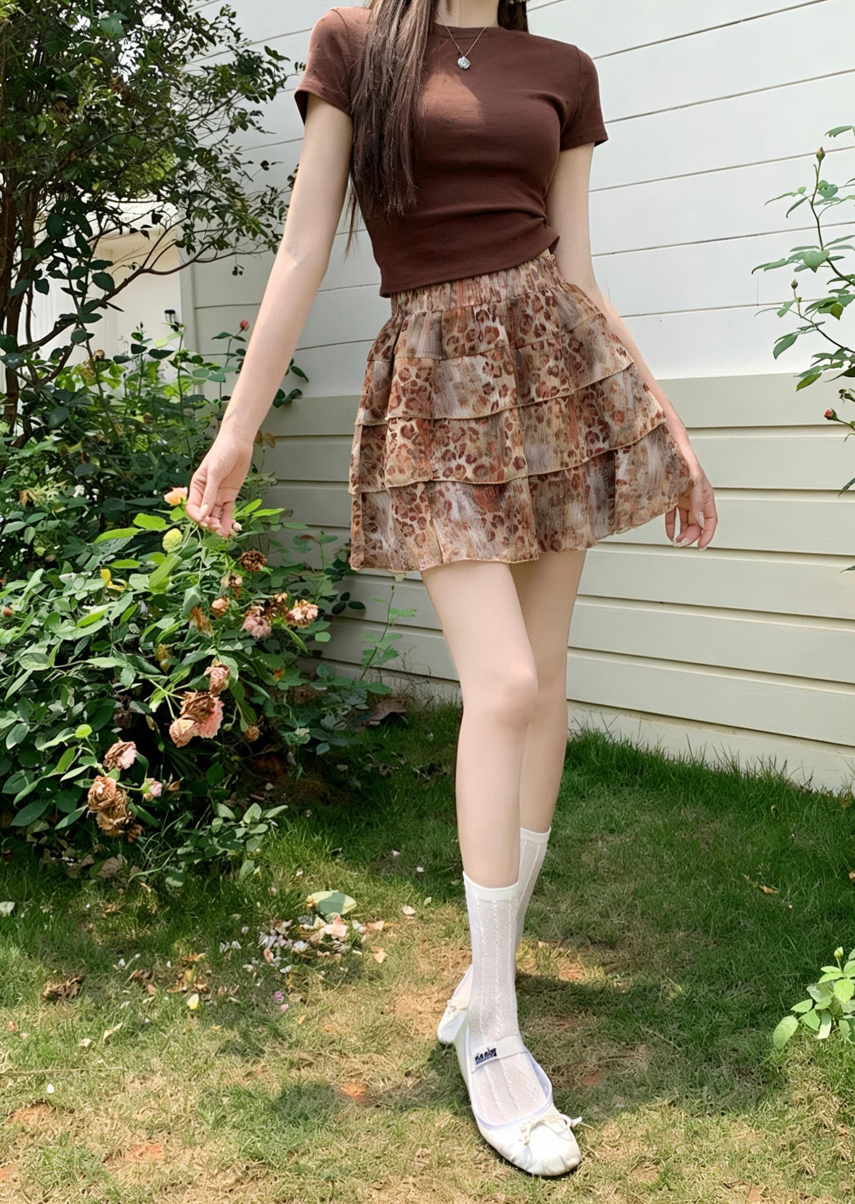실사 레오파드 무늬 퍼프 케이크 드레스 여성 여름 핫걸 바람 하이웨이스트 슬림해 보이는 A 단어 치마 다용도 반신 스커트 상세 이미지 1