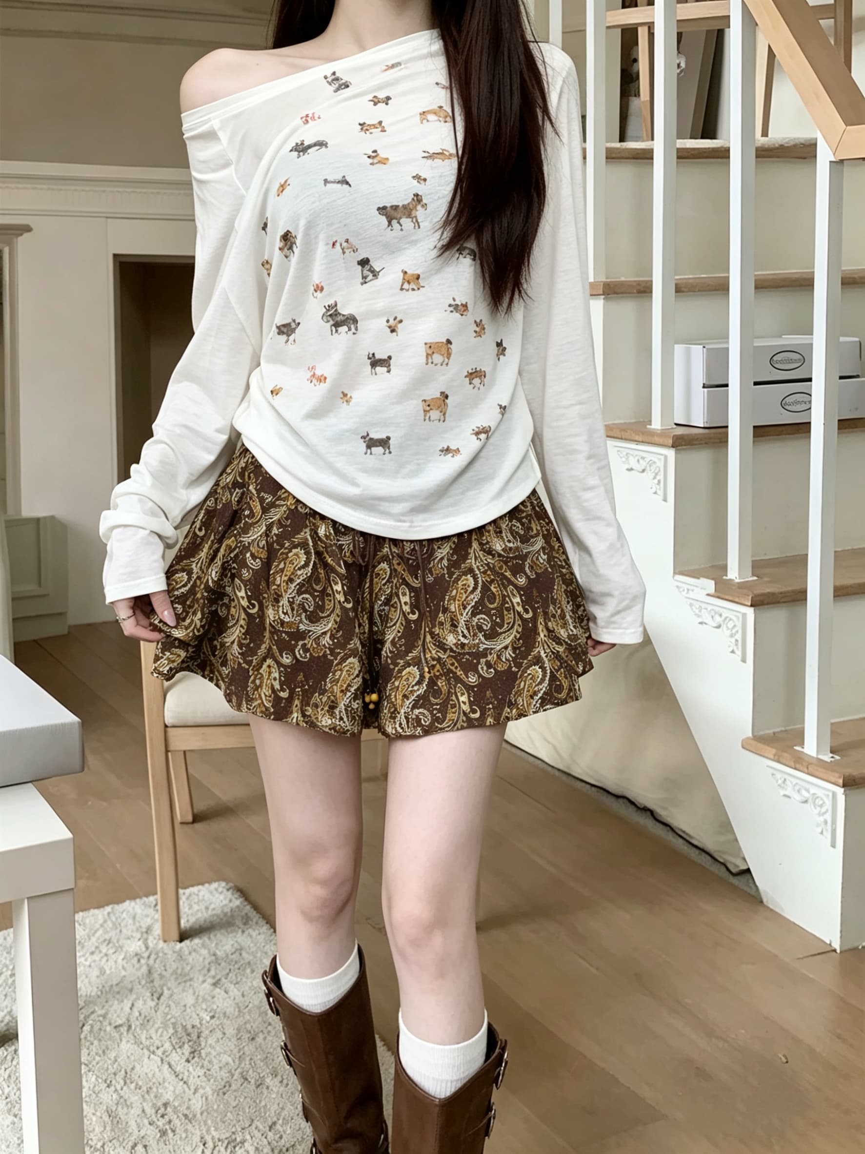 실사 여름 프랑스식 레트로 프린트 하이웨이스트 쉬폰 반신 스커트 디자인 센스 작은 대중 꽃무늬 미니 스커트 상세 이미지 4