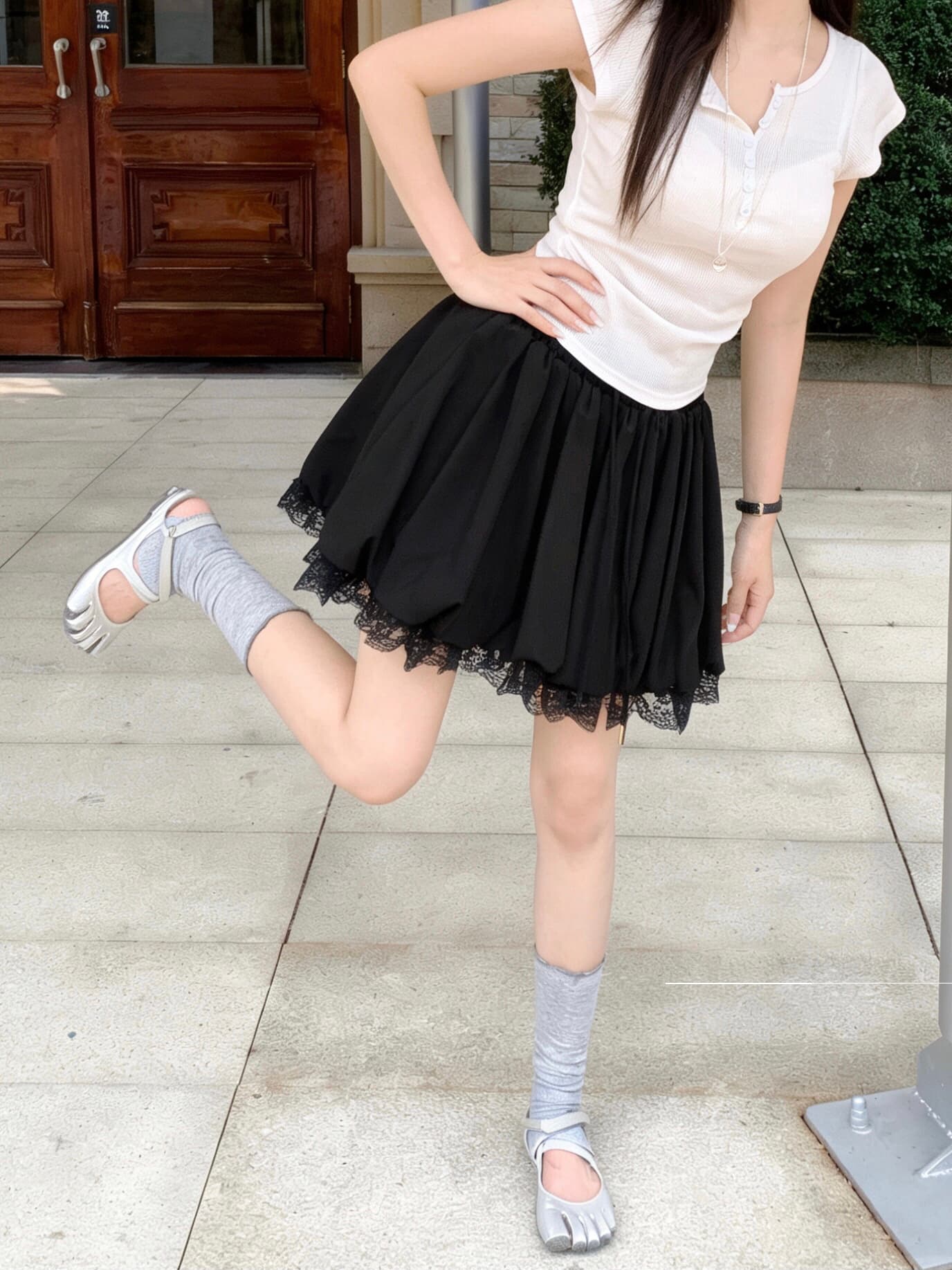 실사 여름 꽃밭 레이스 측면 새로운 도루 센스 퍼프 다용도 슬림해 보이는 반신 스커트 미니 스커트 상세 이미지 10