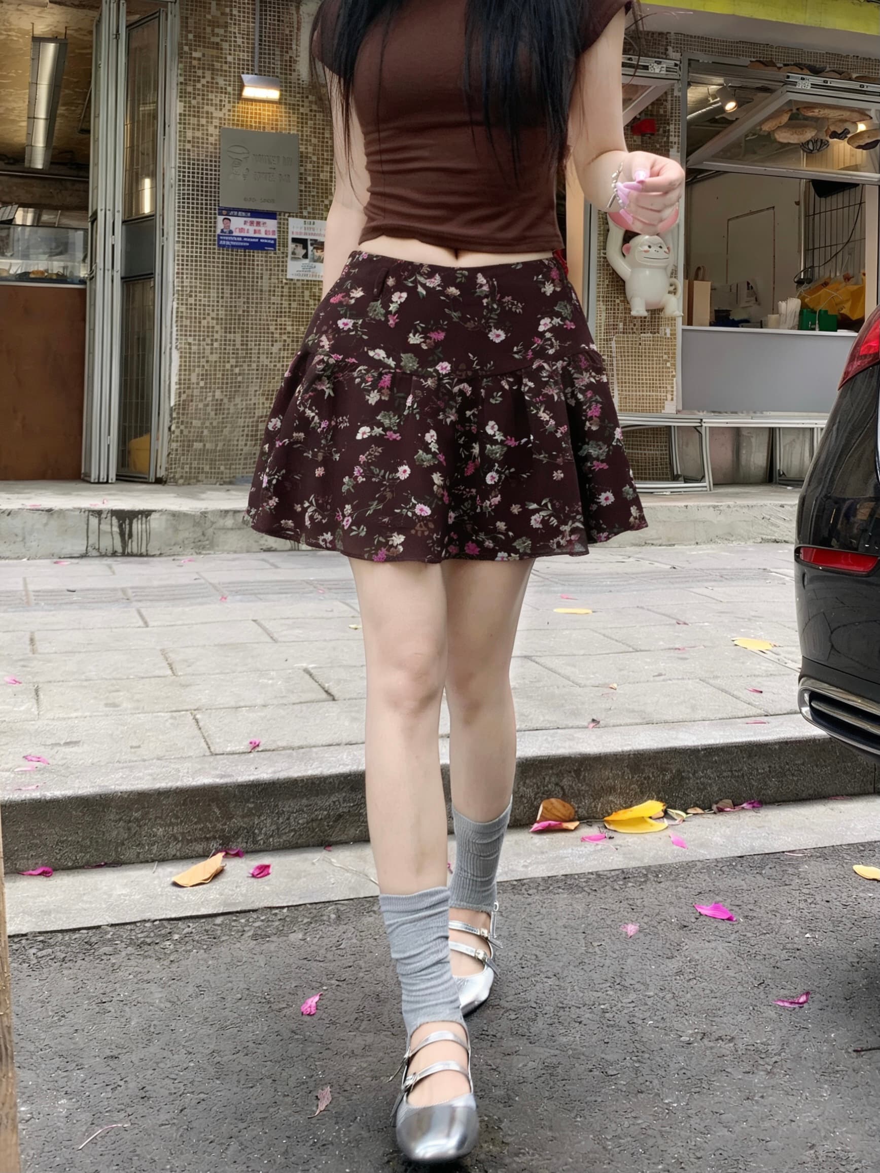 실사 꽃무늬 반신 스커트 여성 하이웨이스트 프린트 패션 다용도 몸매 가꾸기 가벼움 통기성 외국 가스 한 마디 미니 스커트 상세 이미지 7