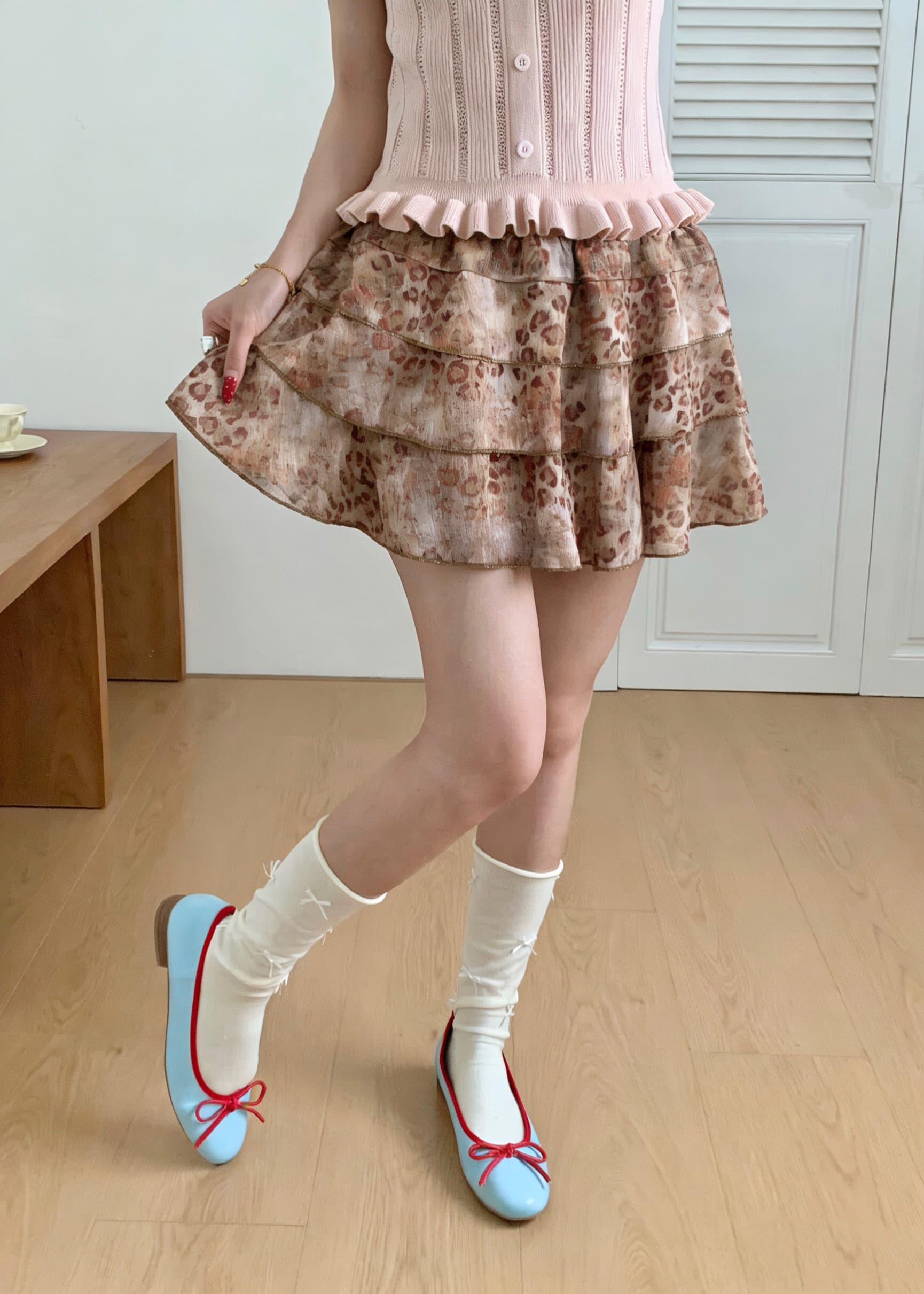 실사 레오파드 무늬 프릴 퍼프 케이크 드레스 여성 여름 핫걸 한 마디 바람 하이웨이스트 슬림해 보이는 다용도 반신 스커트