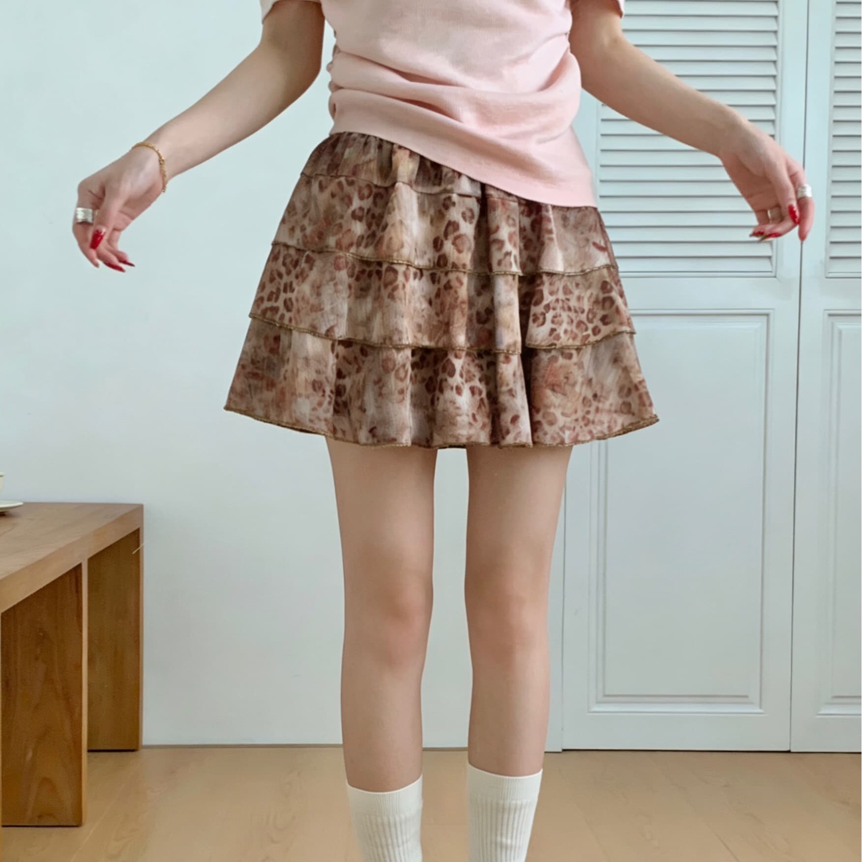 실사 레오파드 무늬 프릴 퍼프 케이크 드레스 여성 여름 핫걸 한 마디 바람 하이웨이스트 슬림해 보이는 다용도 반신 스커트 이미지 5