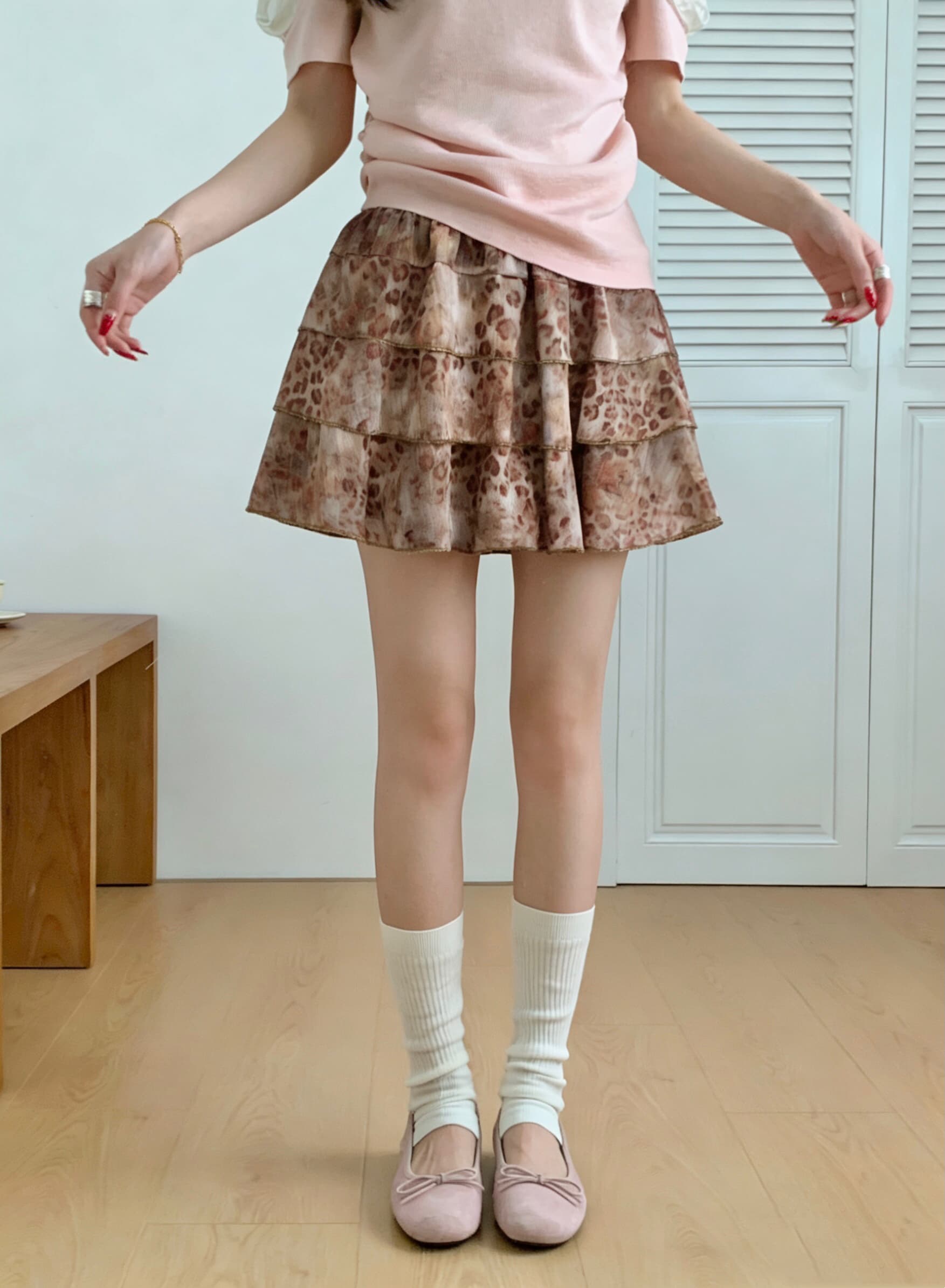 실사 레오파드 무늬 프릴 퍼프 케이크 드레스 여성 여름 핫걸 한 마디 바람 하이웨이스트 슬림해 보이는 다용도 반신 스커트 상세 이미지 3