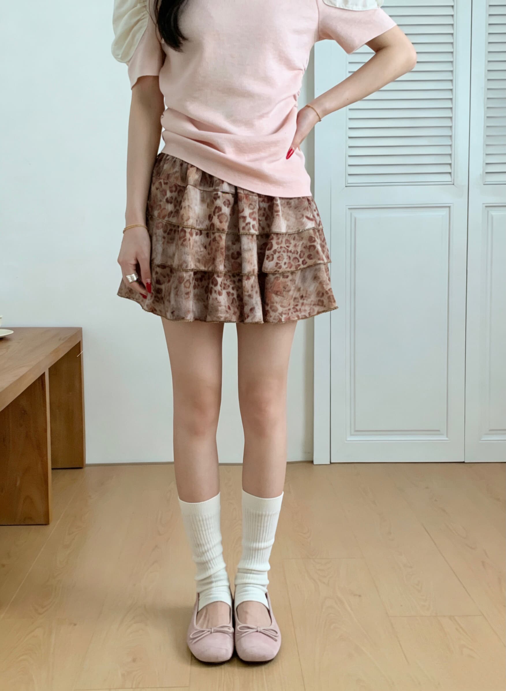 실사 레오파드 무늬 프릴 퍼프 케이크 드레스 여성 여름 핫걸 한 마디 바람 하이웨이스트 슬림해 보이는 다용도 반신 스커트 상세 이미지 4