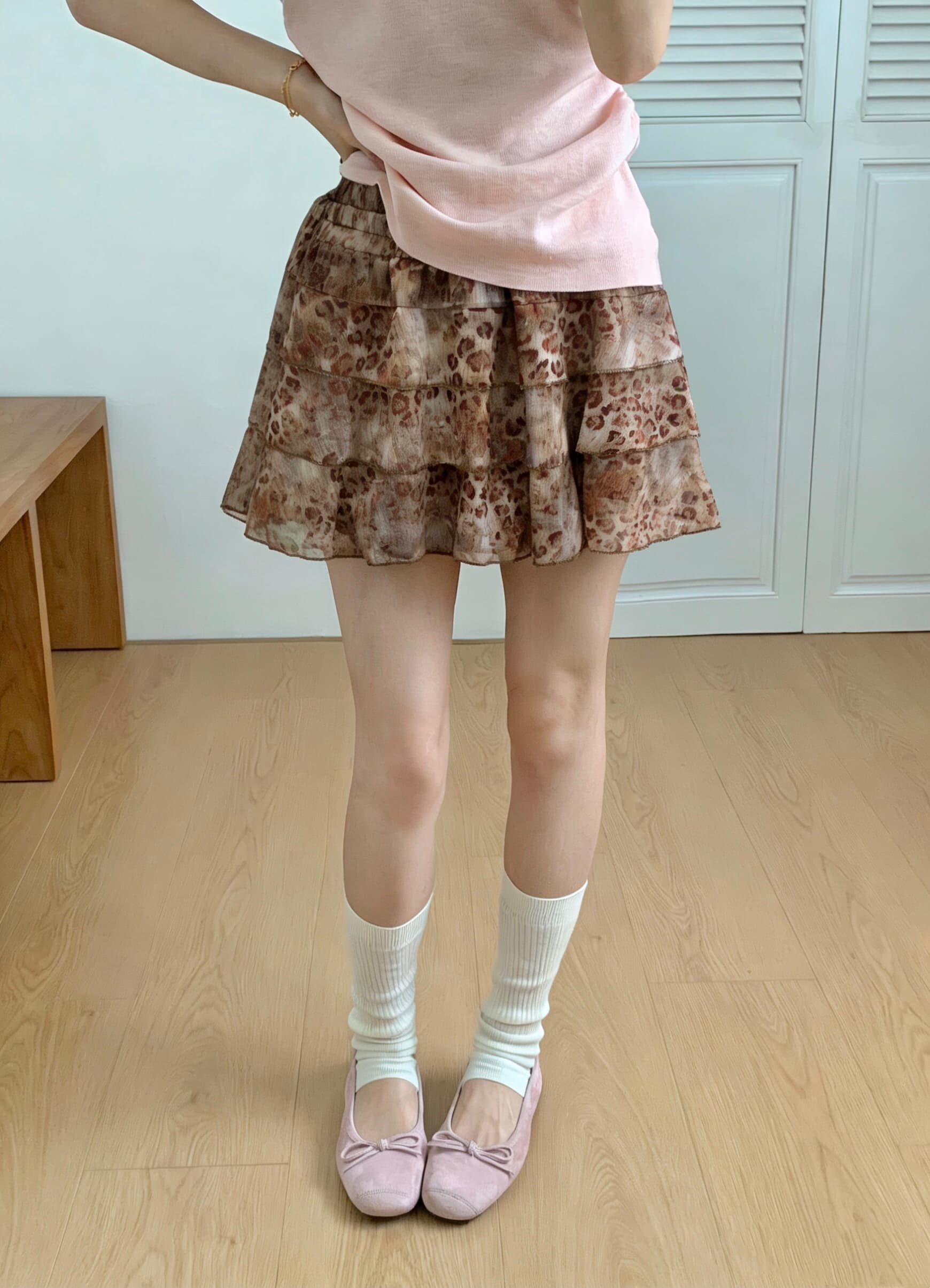 실사 레오파드 무늬 프릴 퍼프 케이크 드레스 여성 여름 핫걸 한 마디 바람 하이웨이스트 슬림해 보이는 다용도 반신 스커트 상세 이미지 5