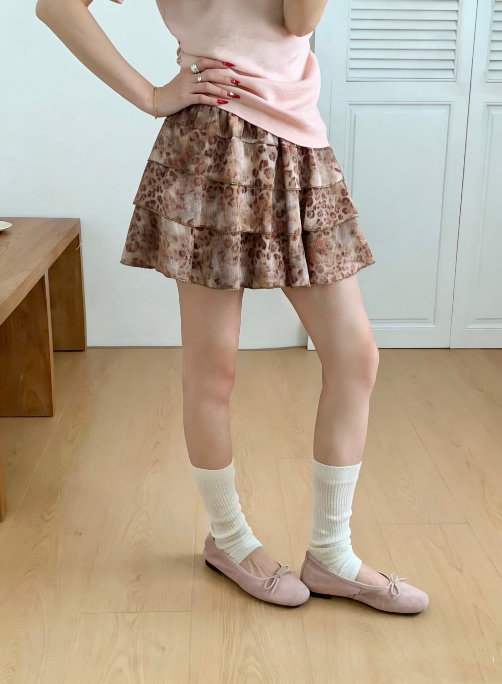 실사 레오파드 무늬 프릴 퍼프 케이크 드레스 여성 여름 핫걸 한 마디 바람 하이웨이스트 슬림해 보이는 다용도 반신 스커트 상세 이미지 6