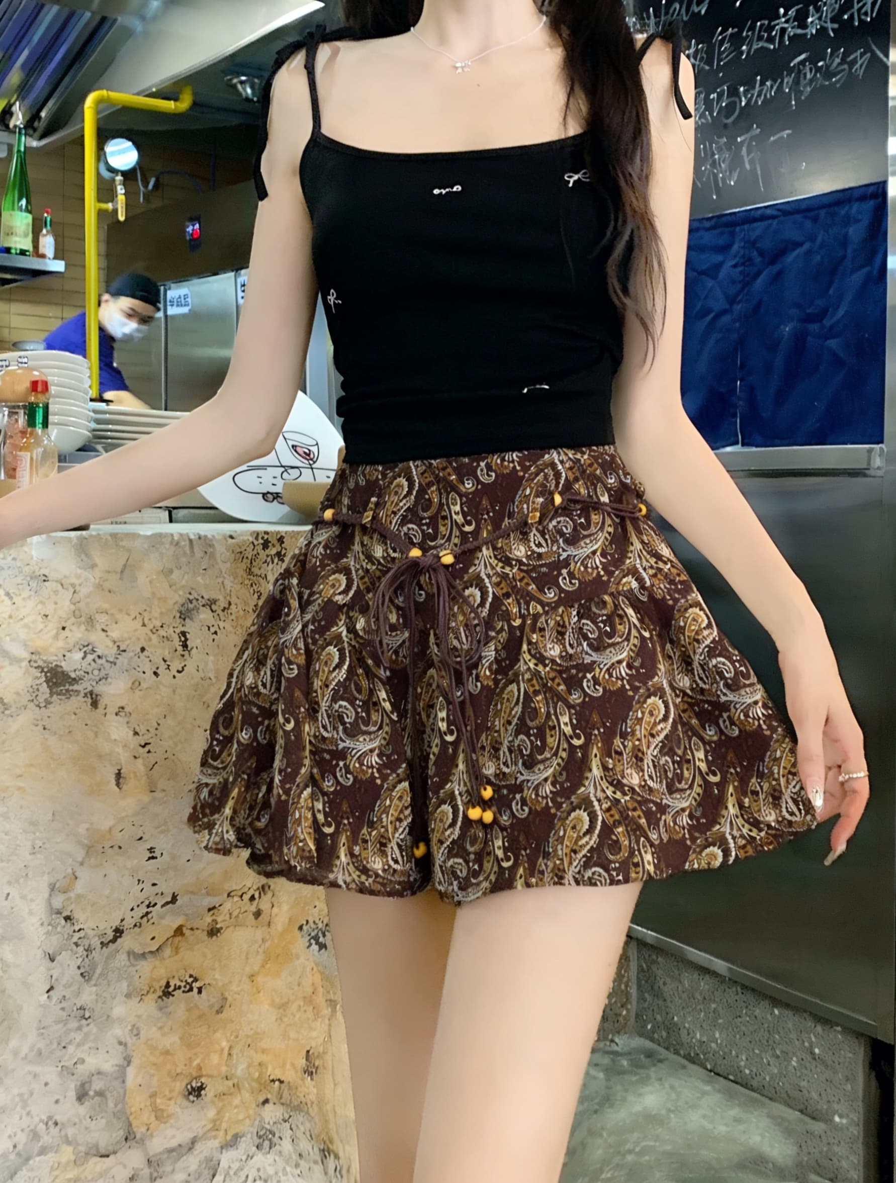 실사 여름 다용도 프린트 미니 스커트 여성 하이웨이스트 패션 다용도 몸매 가꾸기 가벼움 통기성 외국 가스 한 마디 미니 스커트 상세 이미지 5