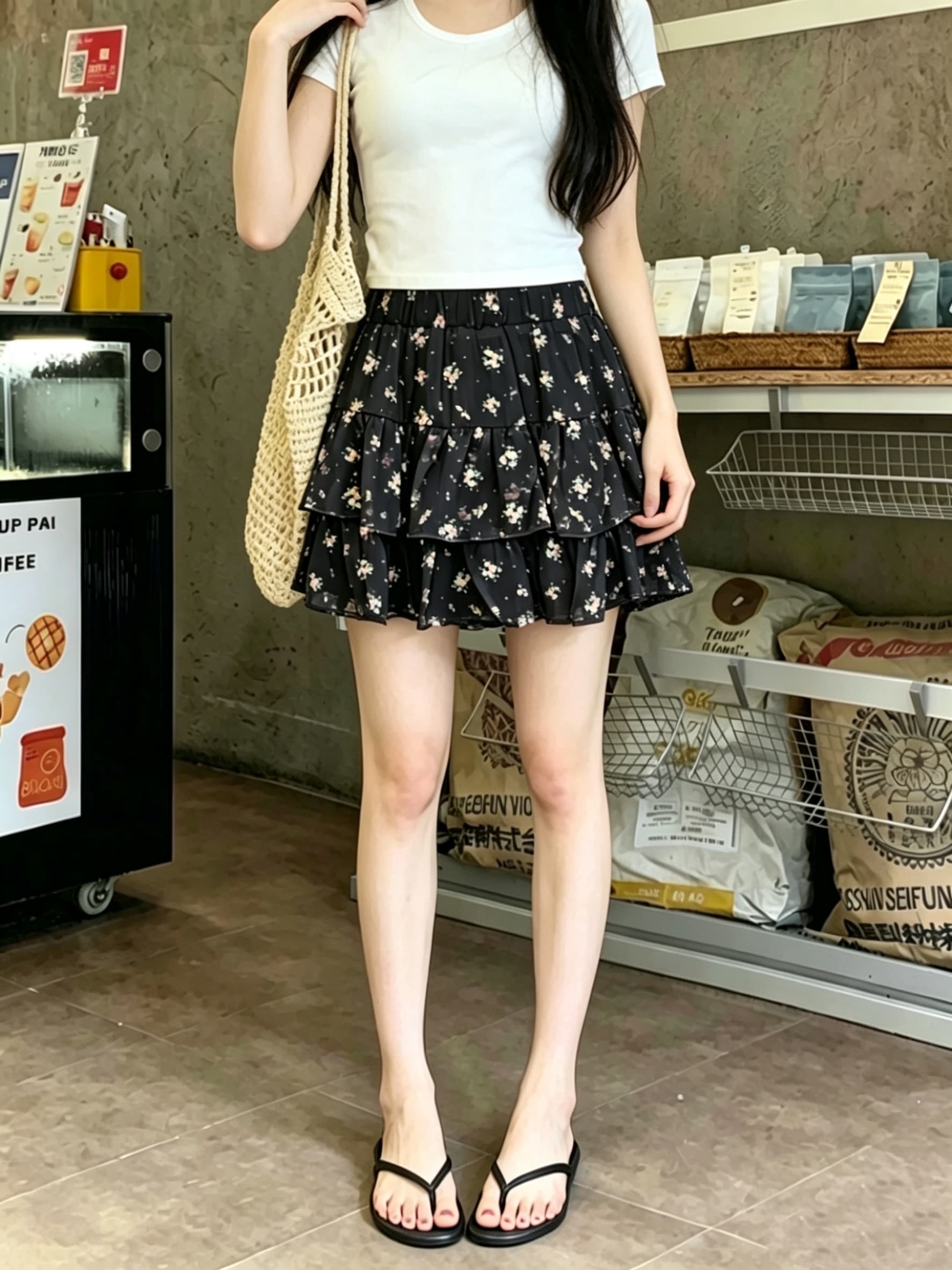 실사 여름 레트로 고급 센스 한 마디 꽃무늬 미니 스커트 여성 슬림해 보이는 다용도 반신 스커트 이미지 3