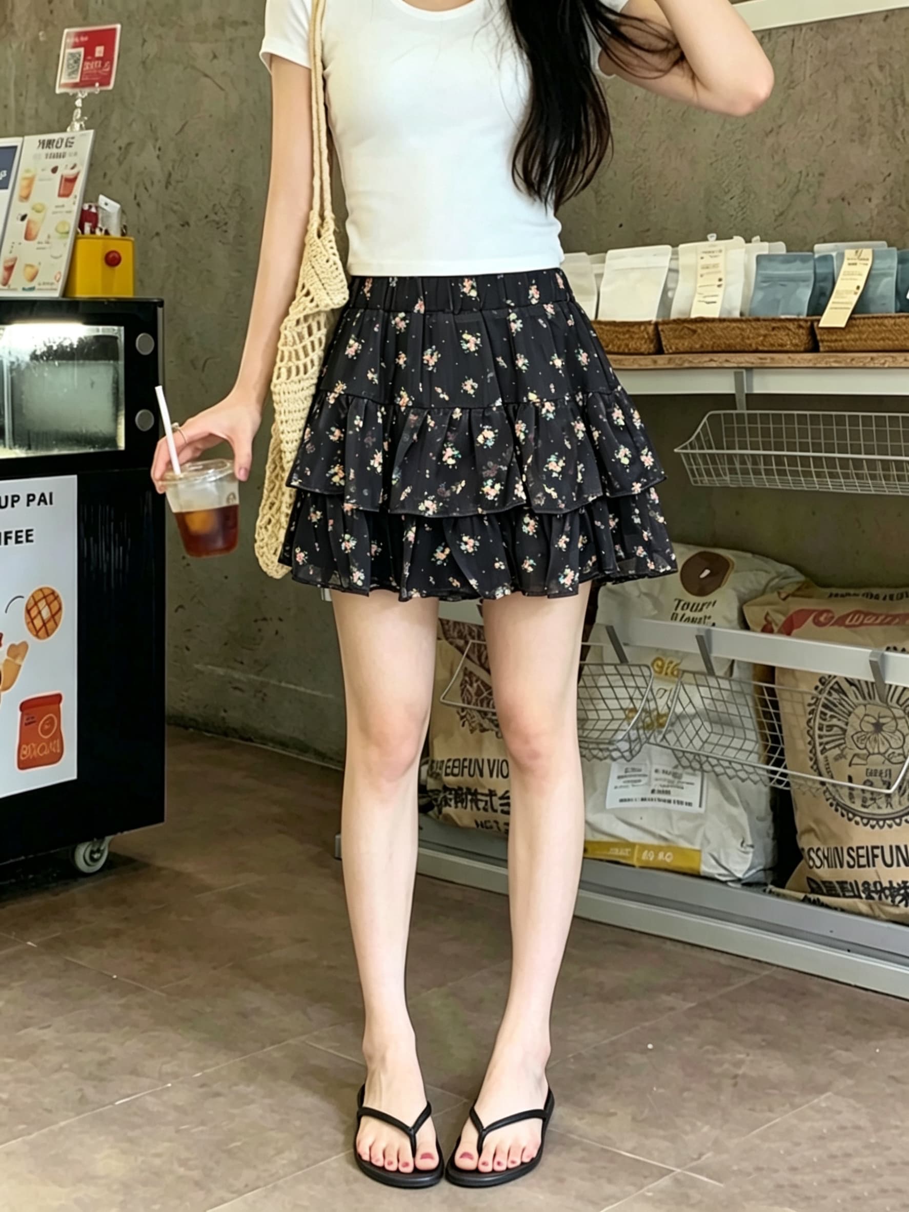 실사 여름 레트로 고급 센스 한 마디 꽃무늬 미니 스커트 여성 슬림해 보이는 다용도 반신 스커트 상세 이미지 1