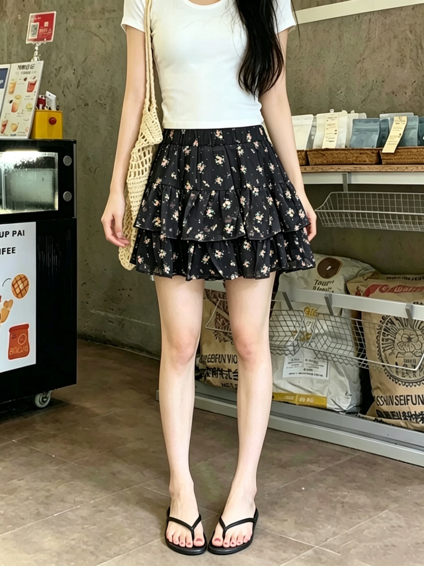 실사 여름 레트로 고급 센스 한 마디 꽃무늬 미니 스커트 여성 슬림해 보이는 다용도 반신 스커트 상세 이미지 2