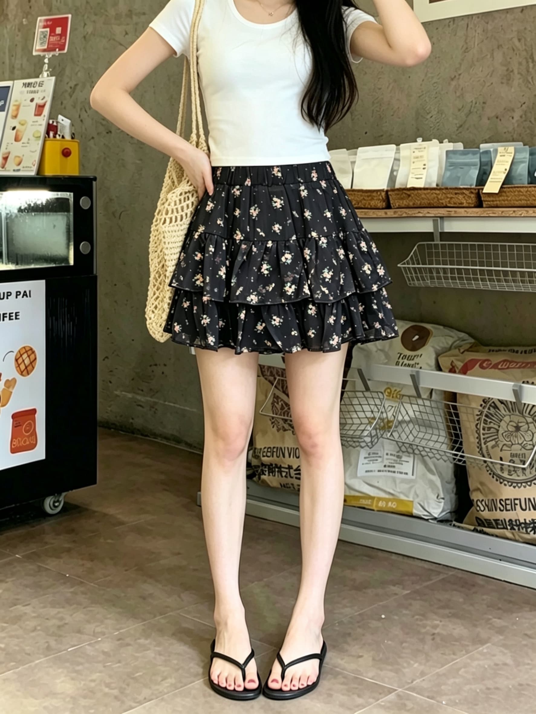 실사 여름 레트로 고급 센스 한 마디 꽃무늬 미니 스커트 여성 슬림해 보이는 다용도 반신 스커트 상세 이미지 3