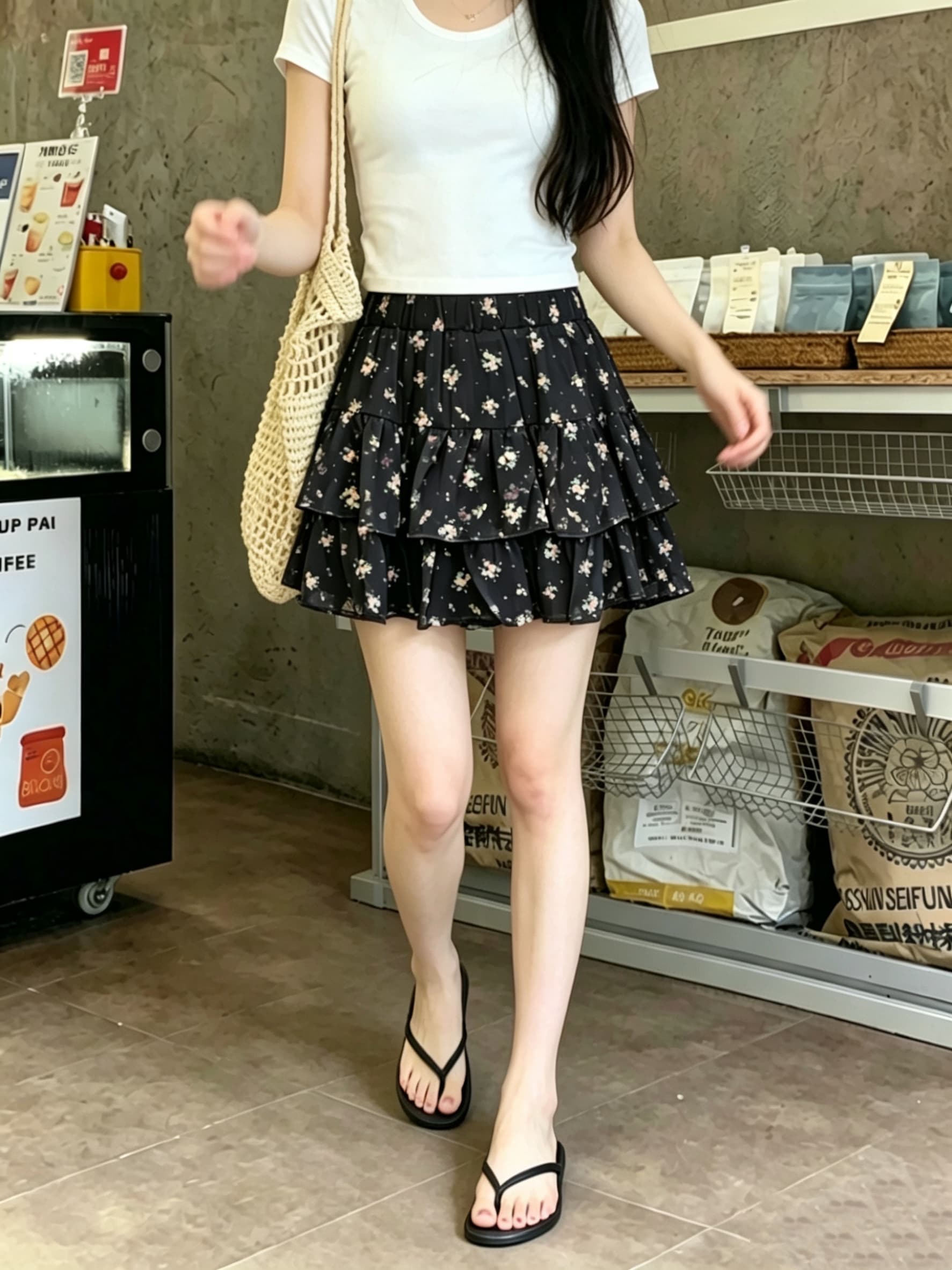실사 여름 레트로 고급 센스 한 마디 꽃무늬 미니 스커트 여성 슬림해 보이는 다용도 반신 스커트 상세 이미지 5