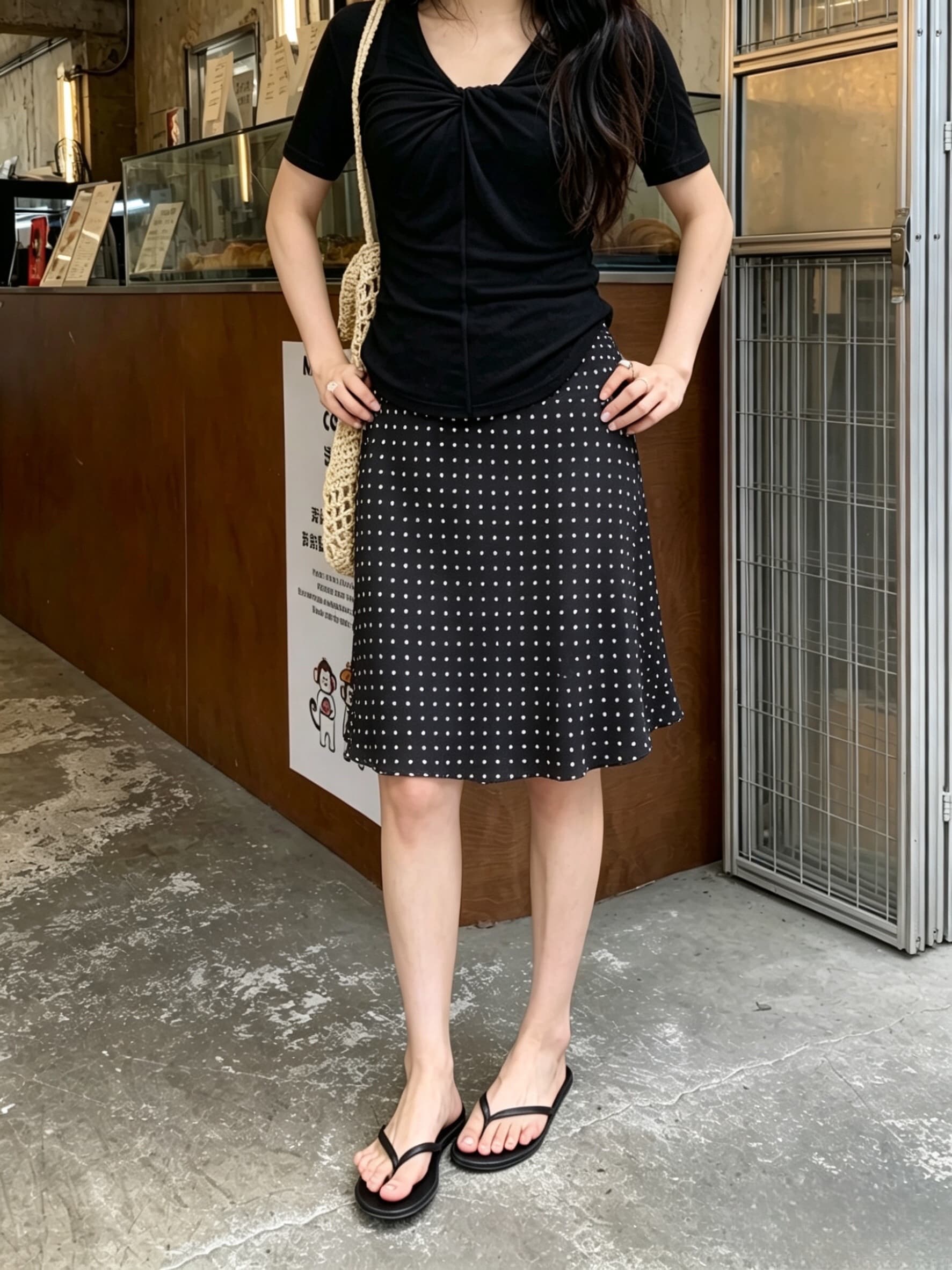 실사 도트 무늬 쉬폰 한 마디 반신 스커트 여자 중간 롱 코트 레이스 측면 치마 스트레이트 슬림해 보이는 중간 스커트 이미지 4