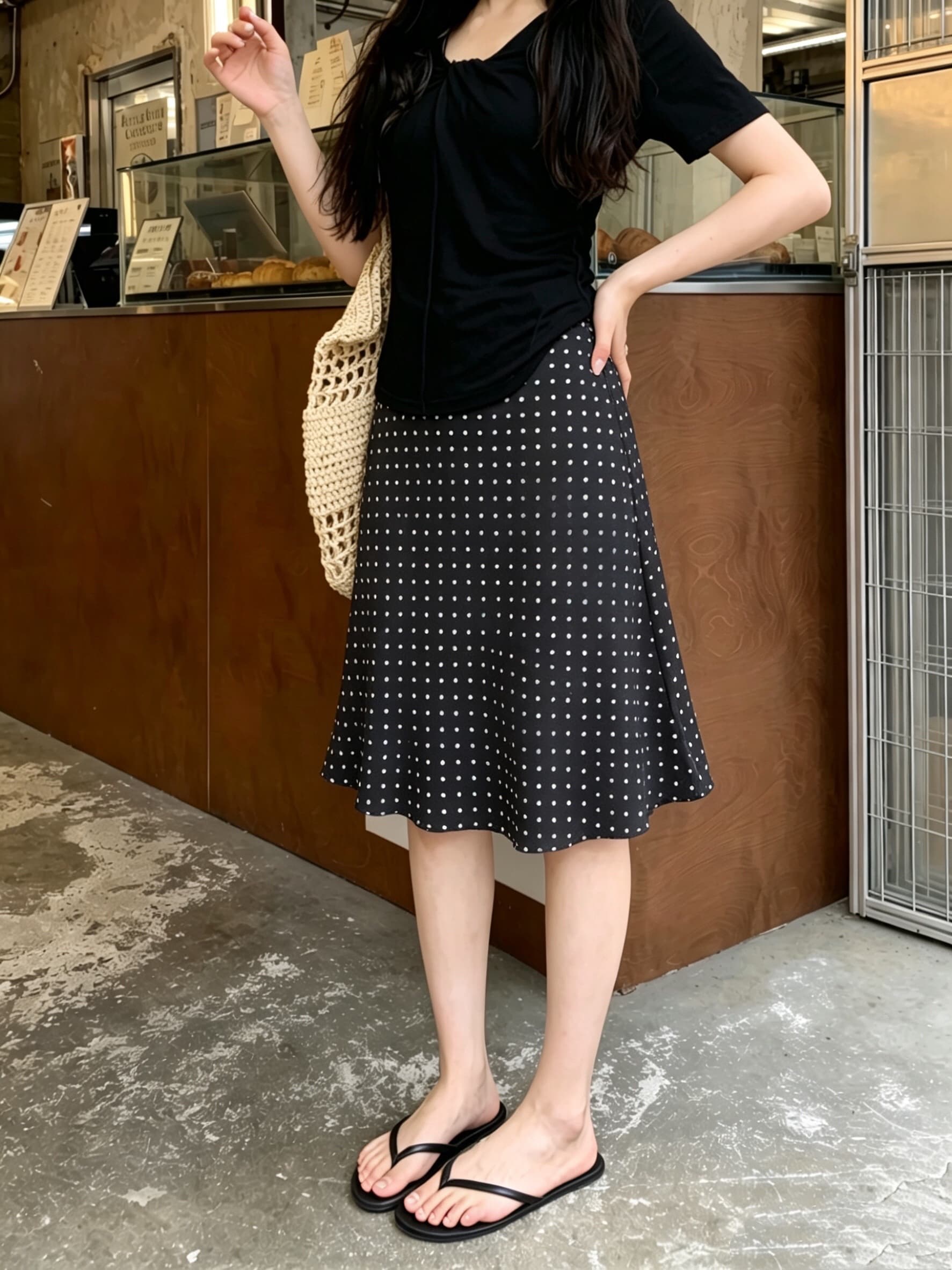 실사 도트 무늬 쉬폰 한 마디 반신 스커트 여자 중간 롱 코트 레이스 측면 치마 스트레이트 슬림해 보이는 중간 스커트 이미지 2
