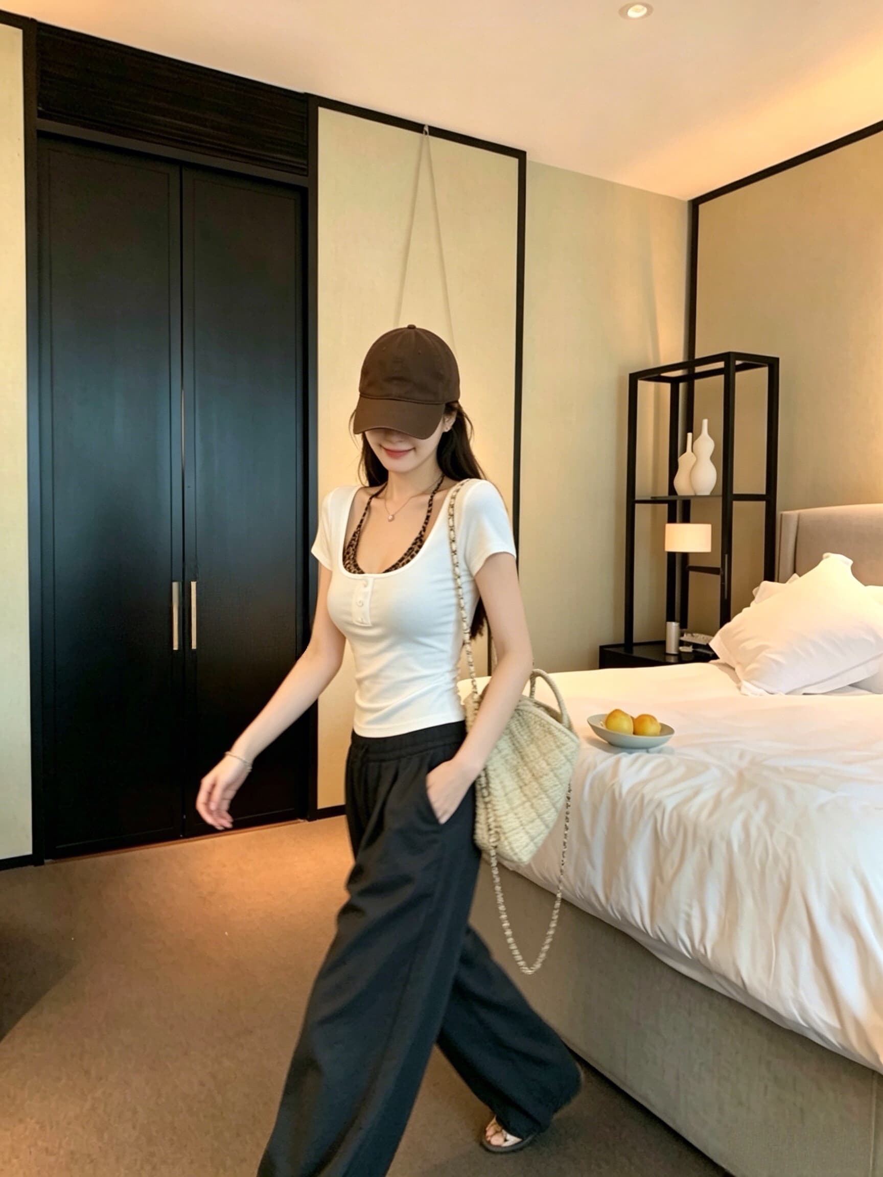 실사 여름 순수한 욕망 바람 페이크 레이어드 단추 패치워크 반팔 티셔츠 여성 몸매 가꾸기 슬림해 보이는 고정 벨트 가슴 패드 상세 이미지 4