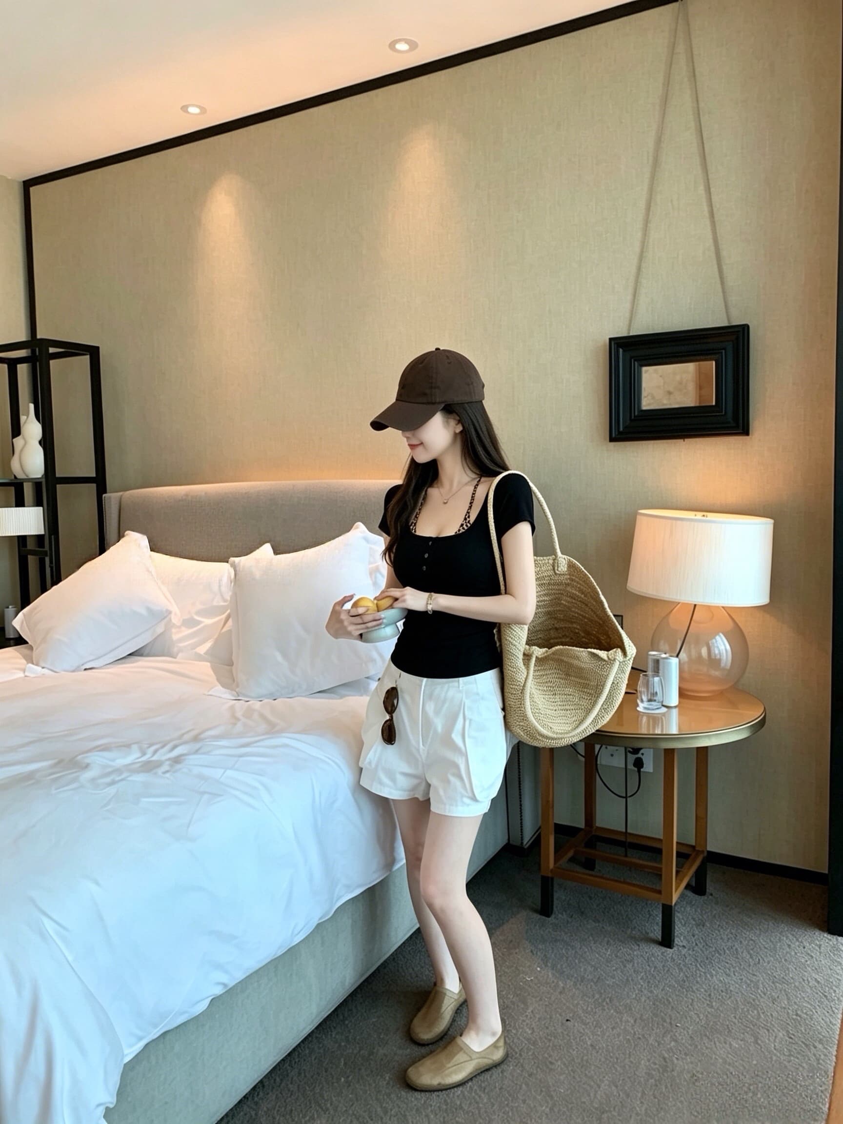 실사 검정색 타이트 순수한 욕망 바람 페이크 레이어드 단추 패치워크 반팔 티셔츠 여성 슬림해 보이는 고정 벨트 가슴 패드 이미지 4