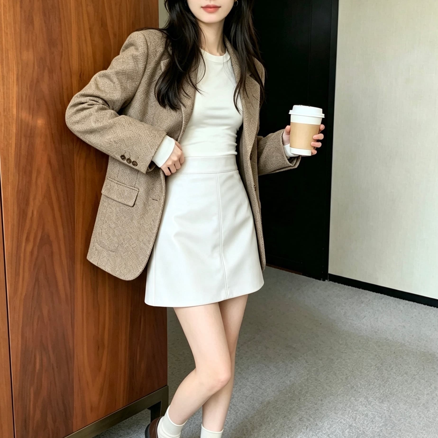 실사 한국 스타일 한 마디 다용도 반신 스커트 여성 하이웨이스트 pu 디스플레이 얇고 작은 가죽 스커트 가을 겨울 타이트 스커트 미니 스커트 이미지 2