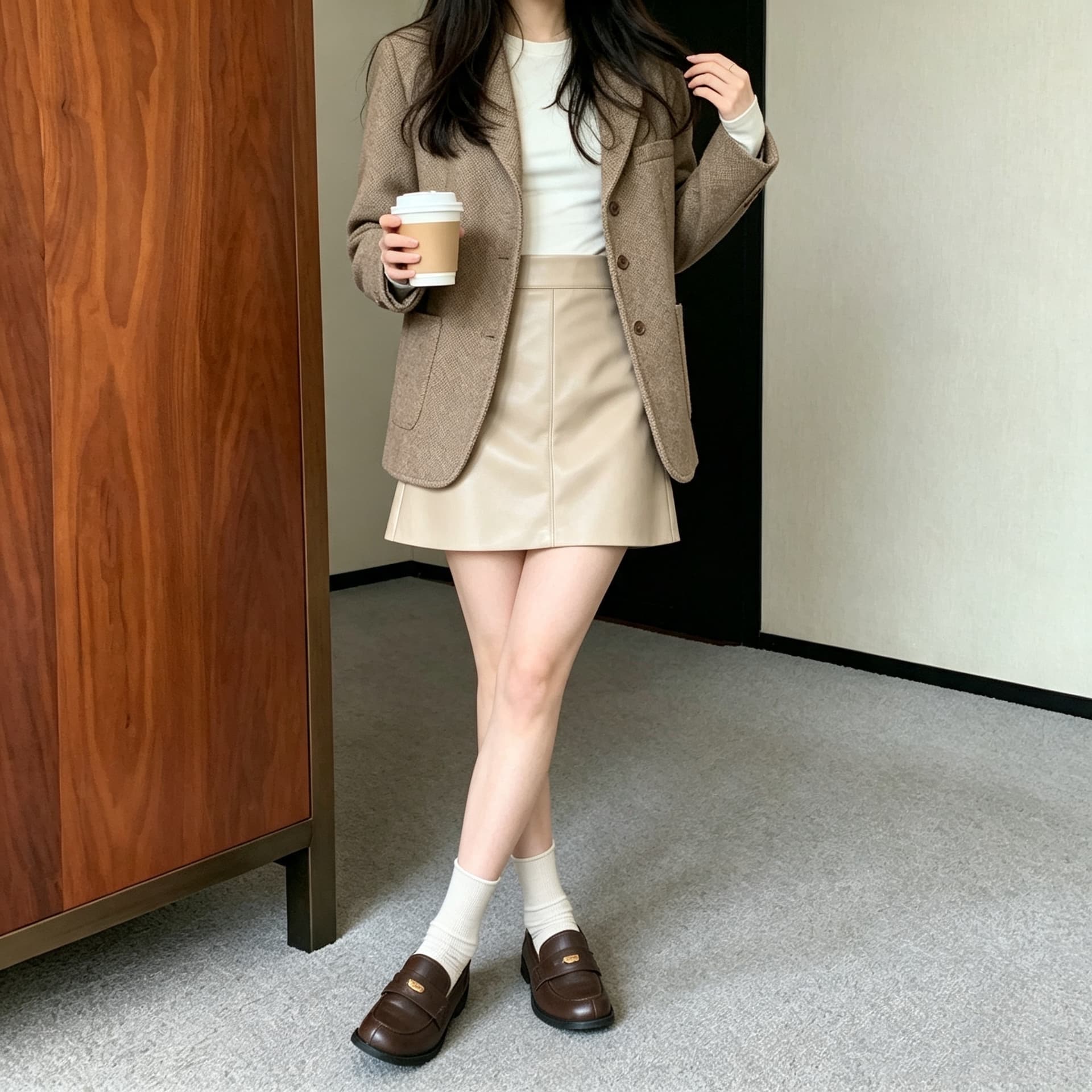 실사 한국 스타일 한 마디 다용도 반신 스커트 여성 하이웨이스트 pu 디스플레이 얇고 작은 가죽 스커트 가을 겨울 타이트 스커트 미니 스커트 이미지 3