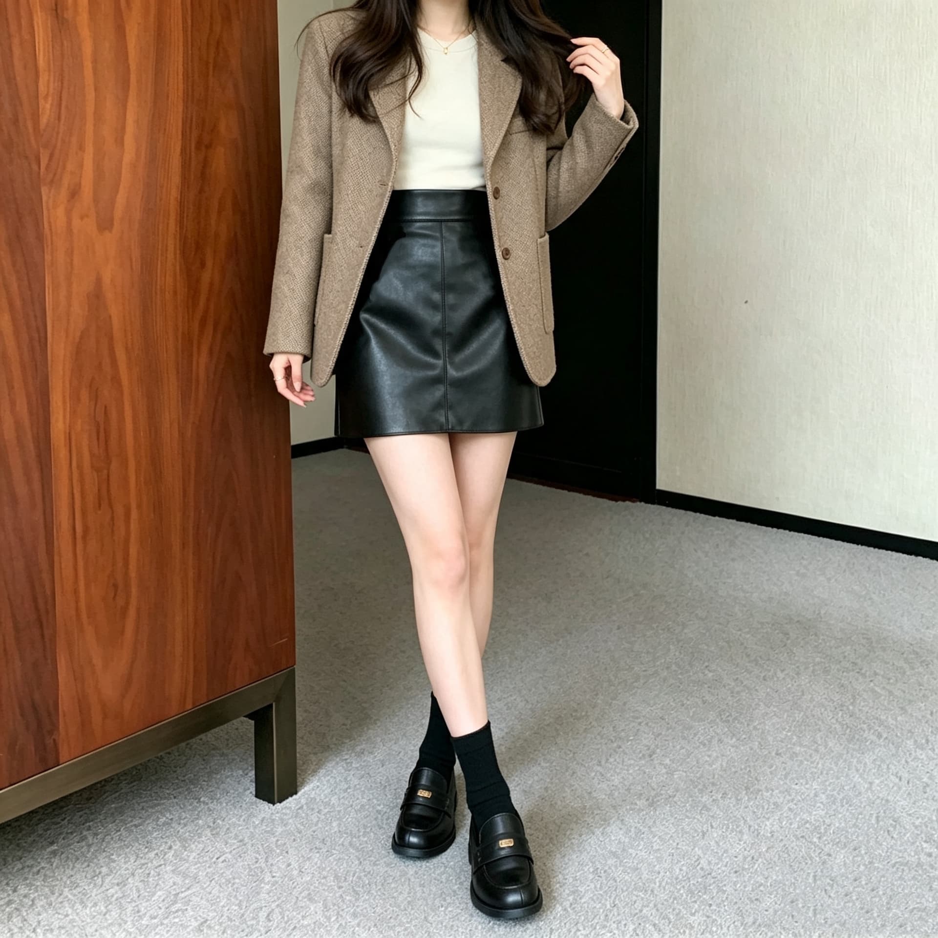 실사 한국 스타일 한 마디 다용도 반신 스커트 여성 하이웨이스트 pu 디스플레이 얇고 작은 가죽 스커트 가을 겨울 타이트 스커트 미니 스커트 상세 이미지 3