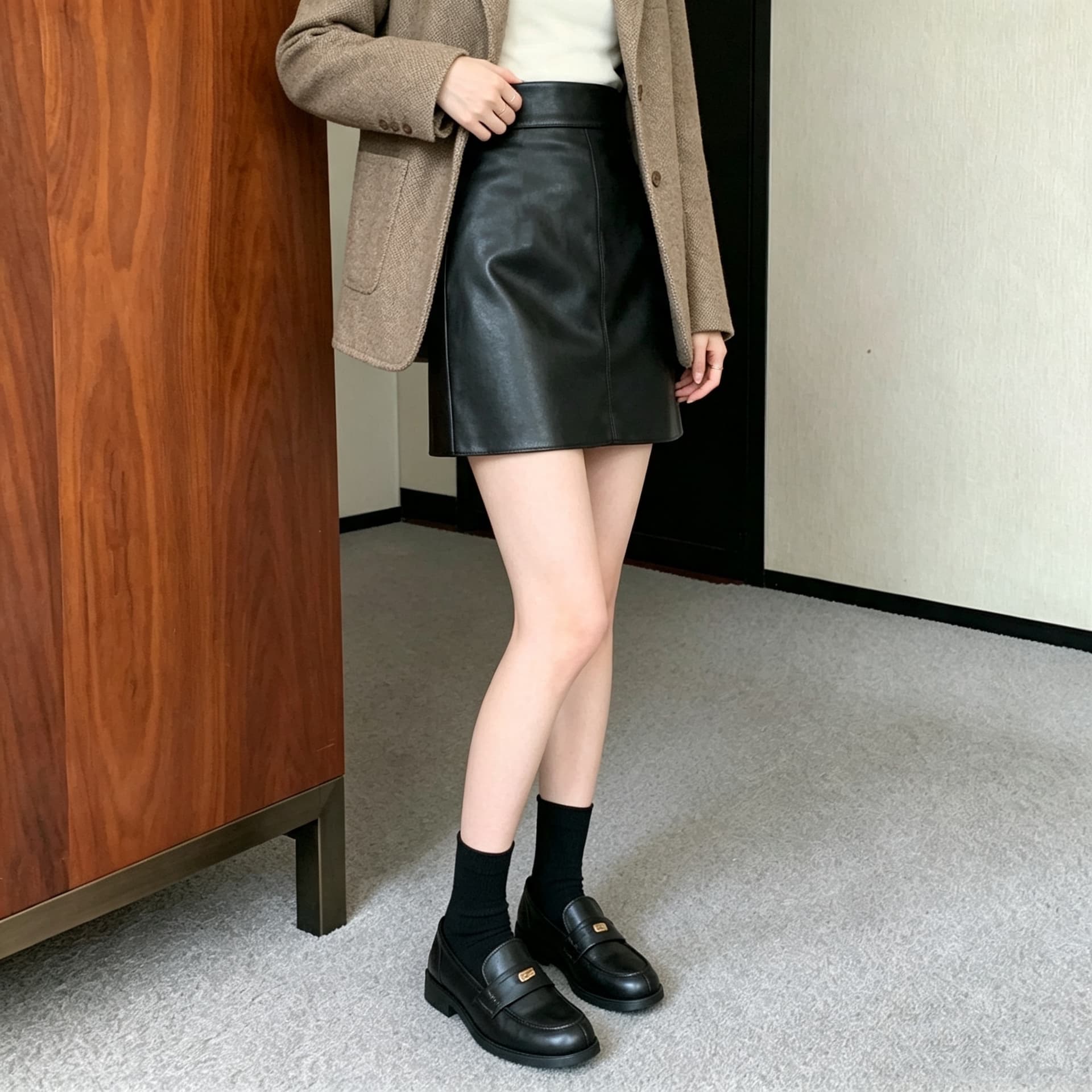 실사 한국 스타일 한 마디 다용도 반신 스커트 여성 하이웨이스트 pu 디스플레이 얇고 작은 가죽 스커트 가을 겨울 타이트 스커트 미니 스커트 상세 이미지 5