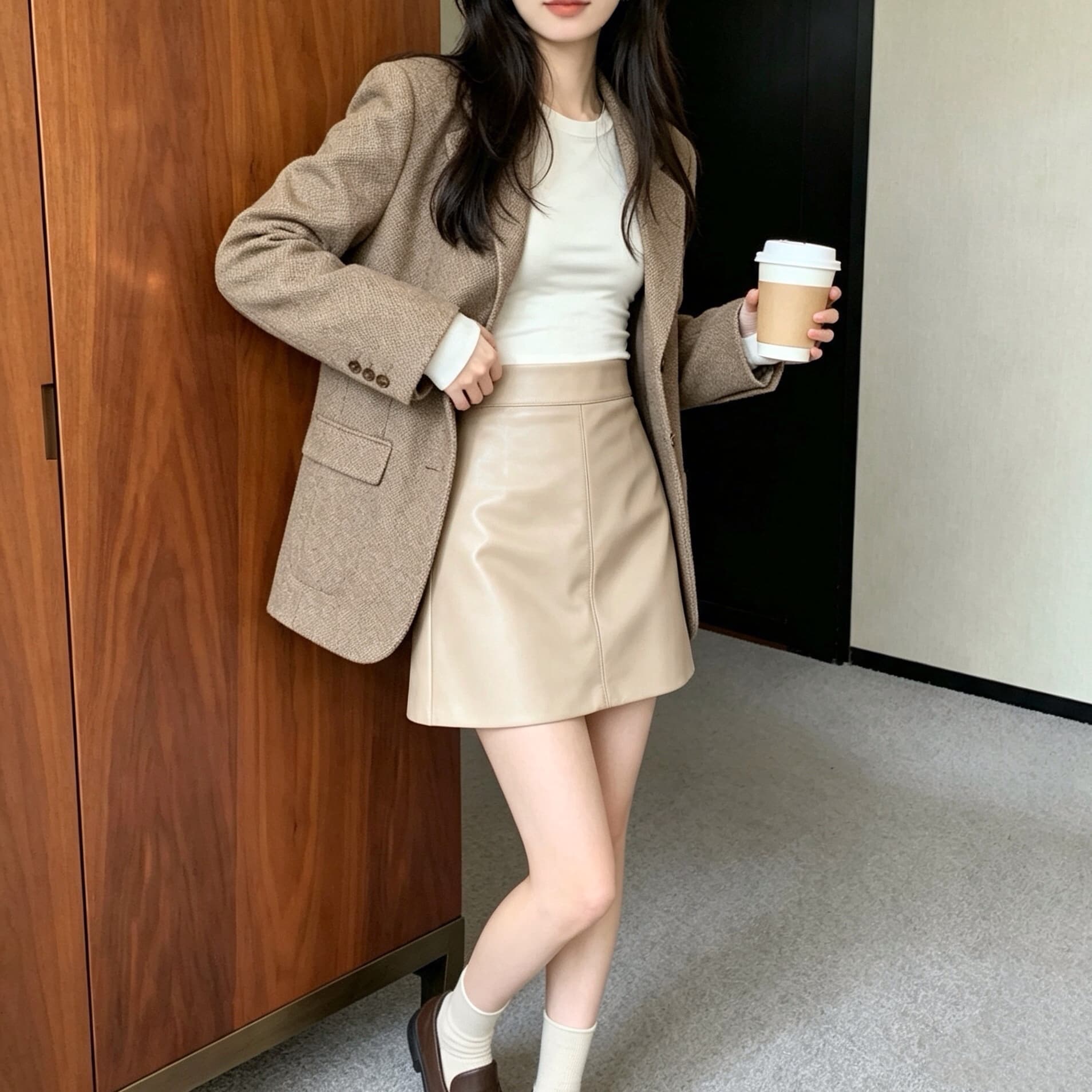 실사 한국 스타일 한 마디 다용도 반신 스커트 여성 하이웨이스트 pu 디스플레이 얇고 작은 가죽 스커트 가을 겨울 타이트 스커트 미니 스커트 상세 이미지 7