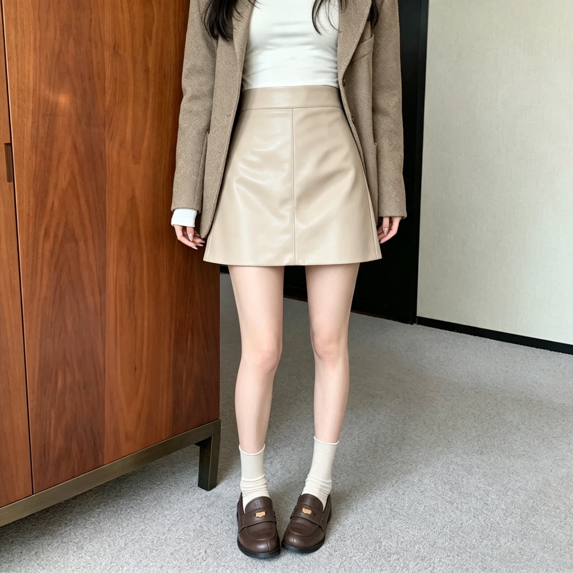 실사 한국 스타일 한 마디 다용도 반신 스커트 여성 하이웨이스트 pu 디스플레이 얇고 작은 가죽 스커트 가을 겨울 타이트 스커트 미니 스커트 상세 이미지 11