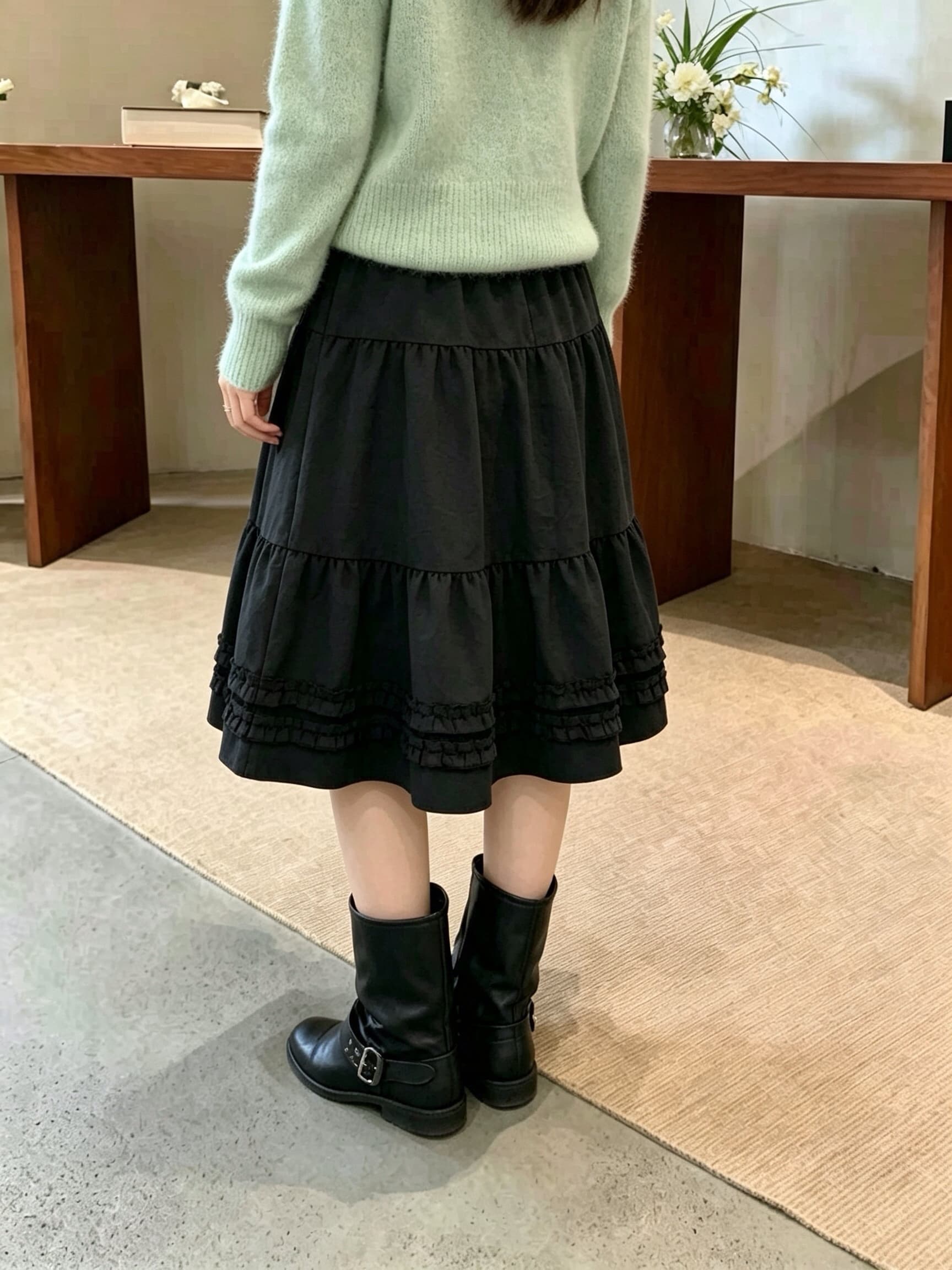 실사 한 부서 이른 가을 새로운 디자인 센스 프릴 케이크 드레스 반신 스커트 상세 이미지 6
