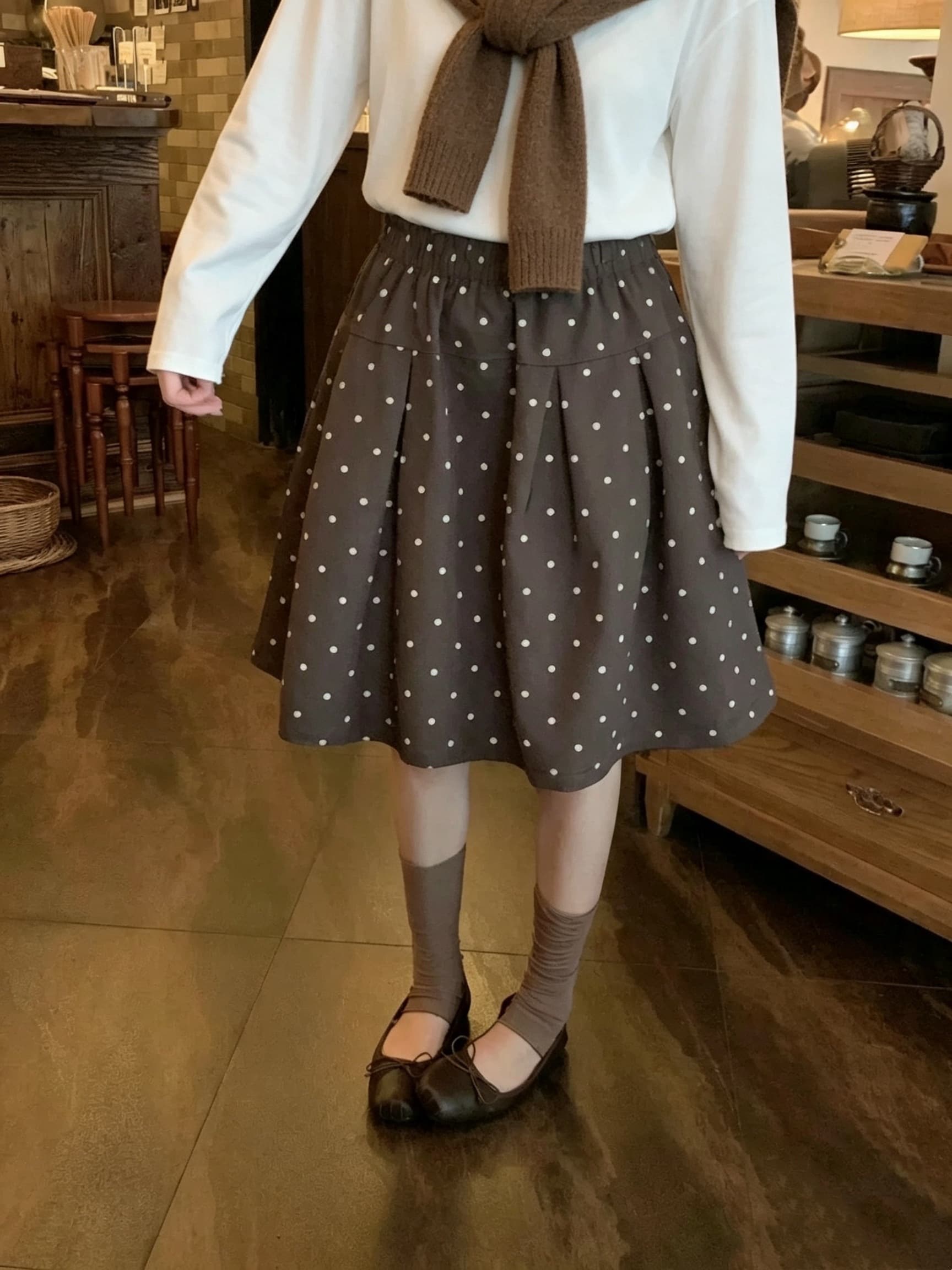 실사 가을 한 부서 새로운 허리밴드 미니 스커트 명중 Pleat 공기 센스 도트 무늬 한 마디 있음 마 안감 반신 스커트 상세 이미지 2