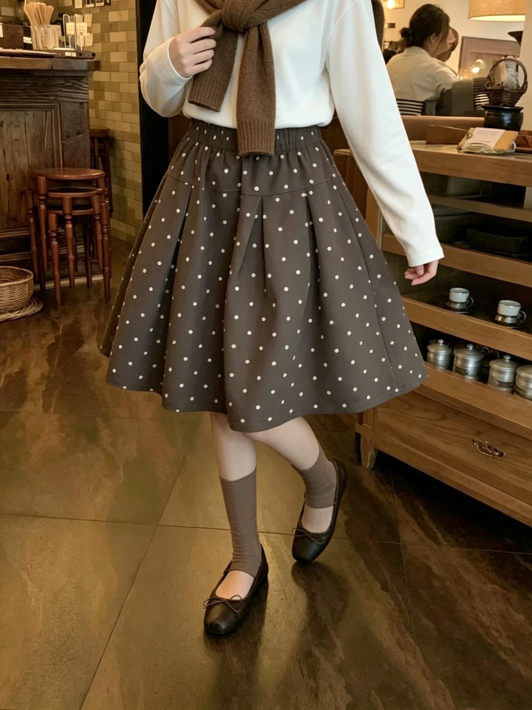 실사 가을 한 부서 새로운 허리밴드 미니 스커트 명중 Pleat 공기 센스 도트 무늬 한 마디 있음 마 안감 반신 스커트 상세 이미지 7