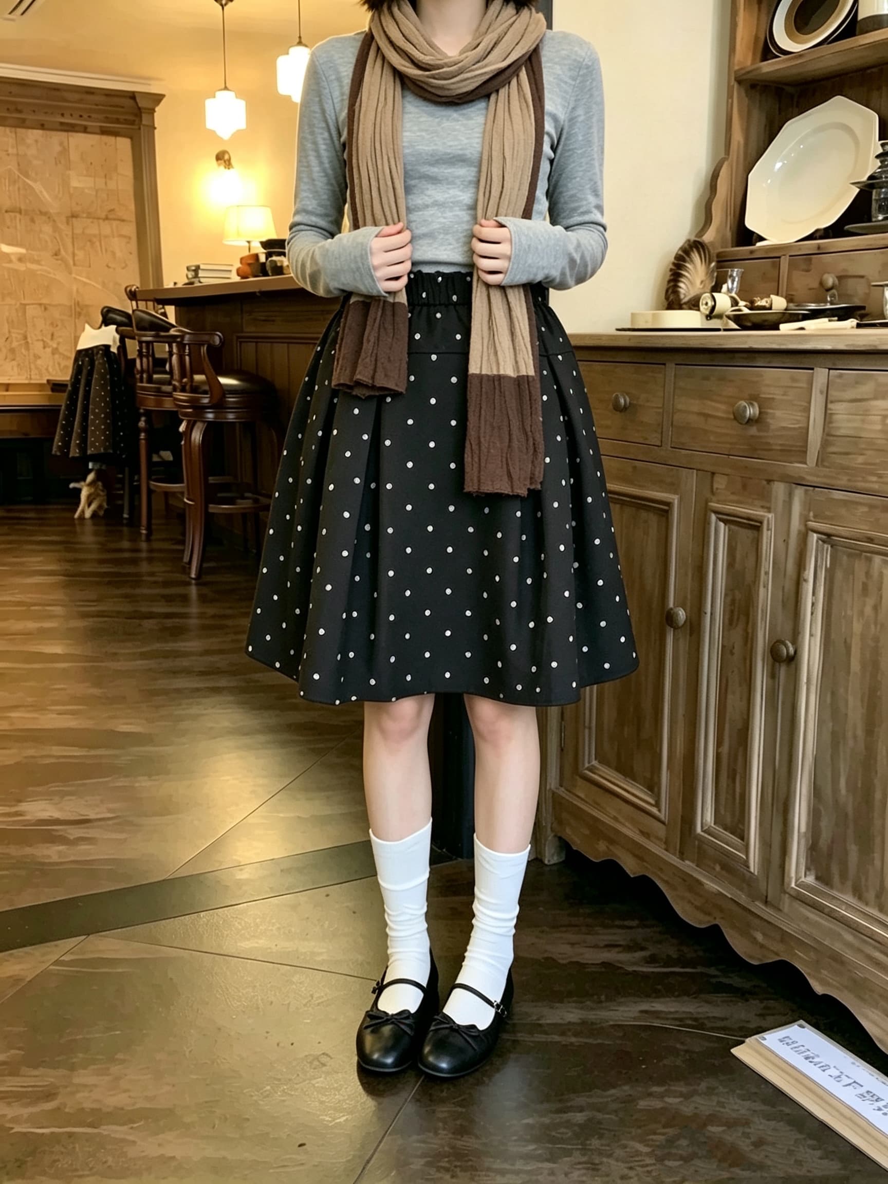 실사 가을 한 부서 새로운 허리밴드 미니 스커트 명중 Pleat 공기 센스 도트 무늬 한 마디 있음 마 안감 반신 스커트 상세 이미지 10