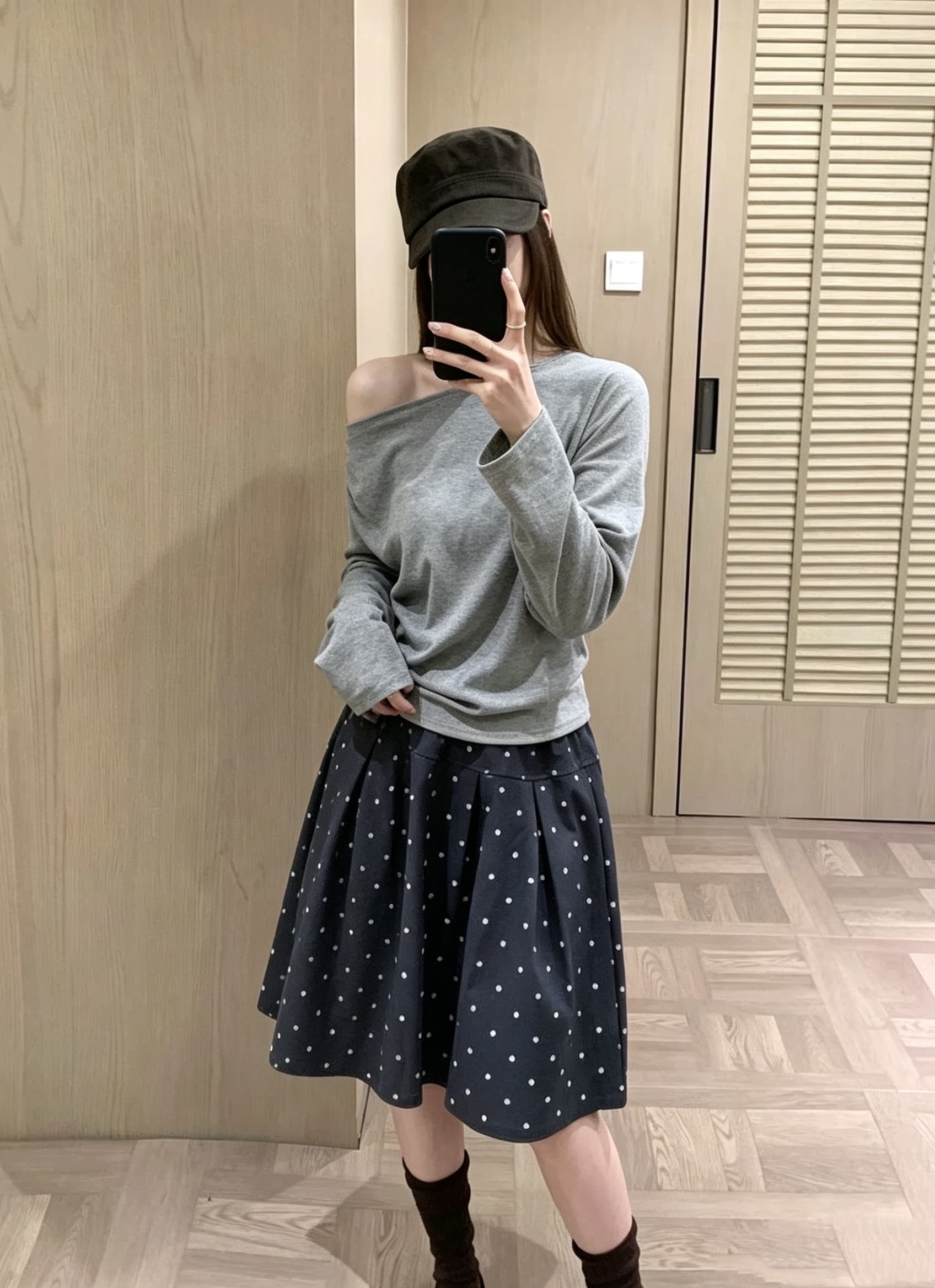 실사 가을 새로운 허리밴드 미니 스커트 명중 Pleat 도트 무늬 한 마디 있음 마 안감 반신 스커트 상세 이미지 1