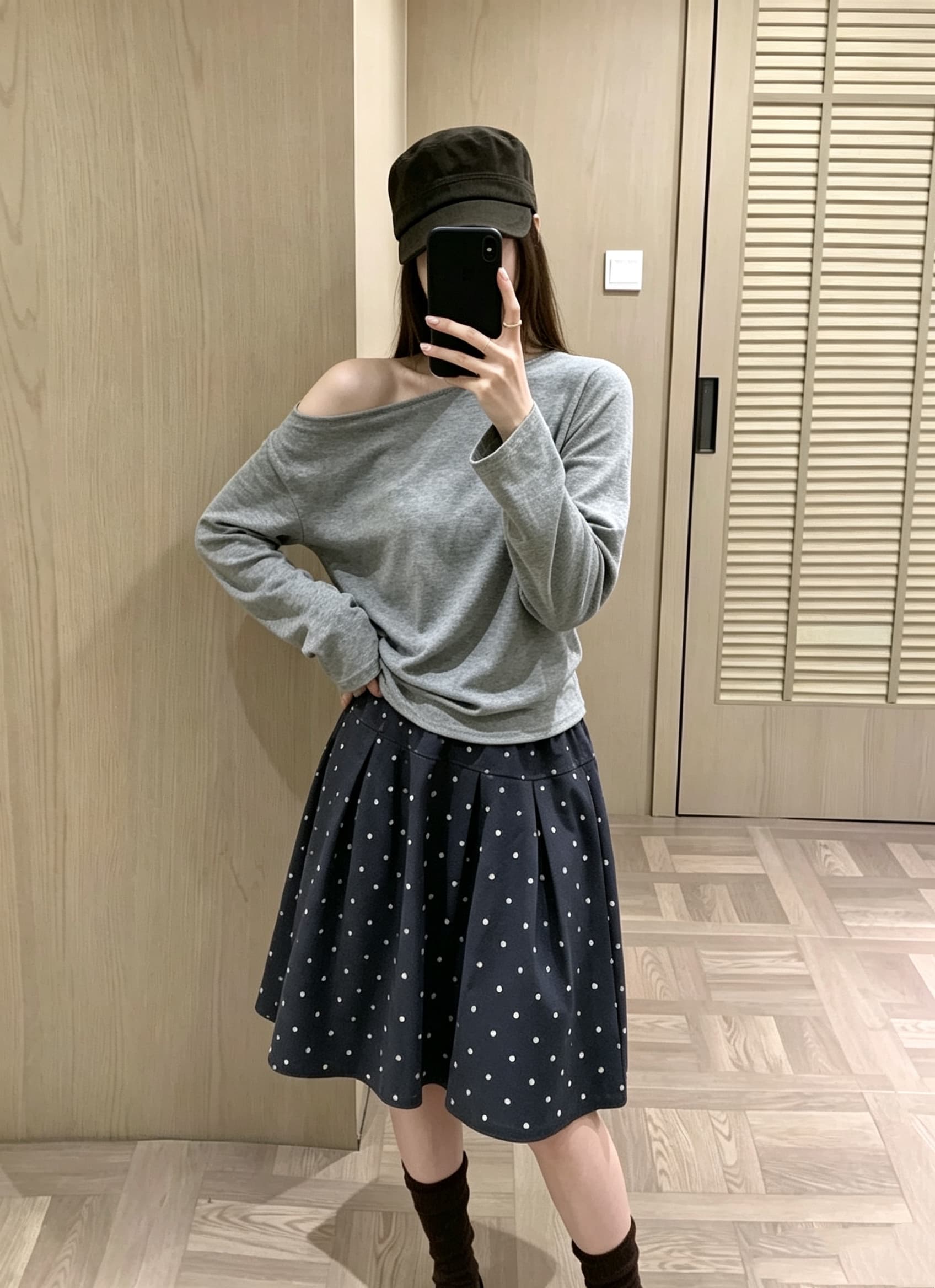 실사 가을 새로운 허리밴드 미니 스커트 명중 Pleat 도트 무늬 한 마디 있음 마 안감 반신 스커트 상세 이미지 2