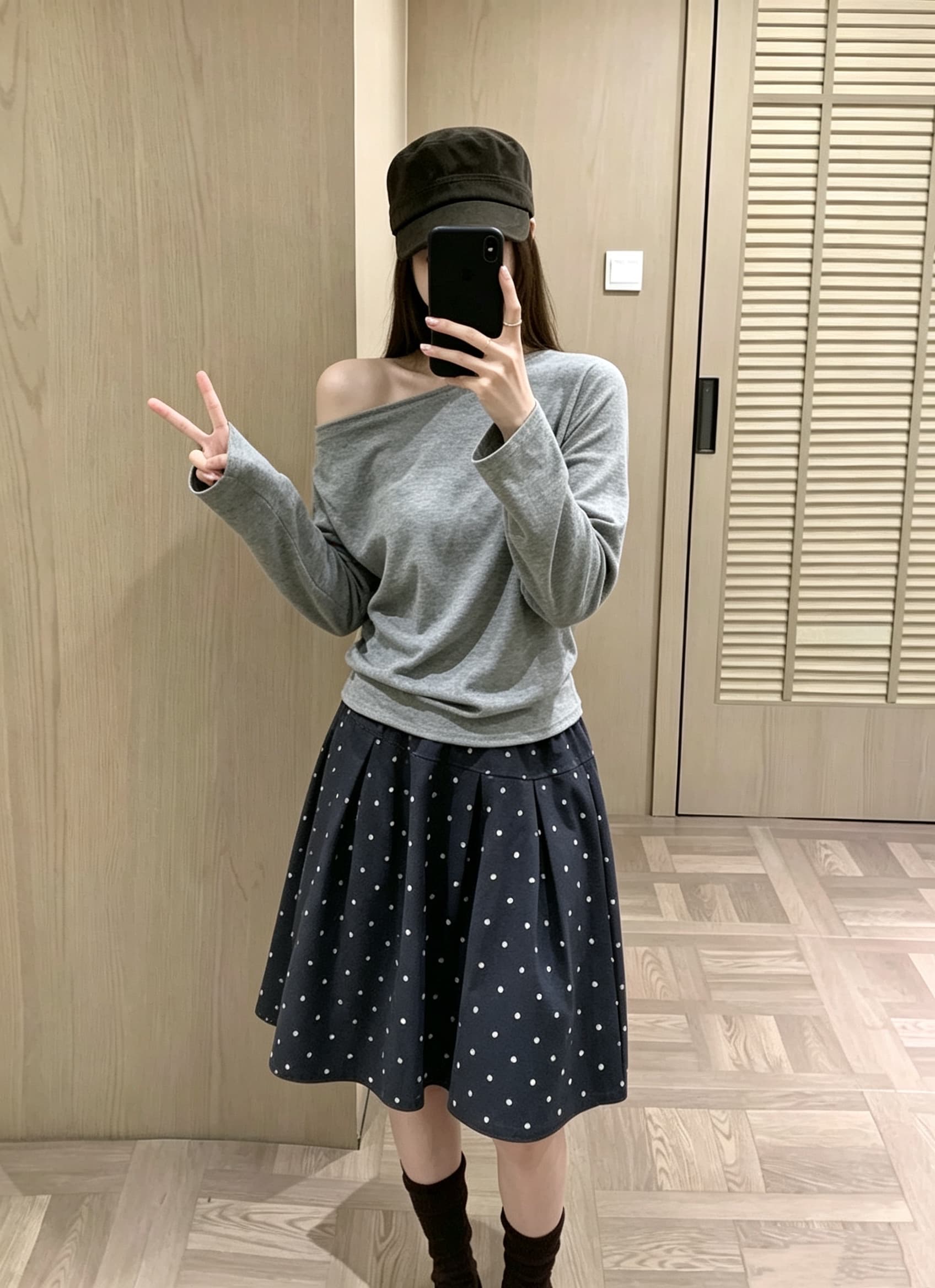 실사 가을 새로운 허리밴드 미니 스커트 명중 Pleat 도트 무늬 한 마디 있음 마 안감 반신 스커트 상세 이미지 3