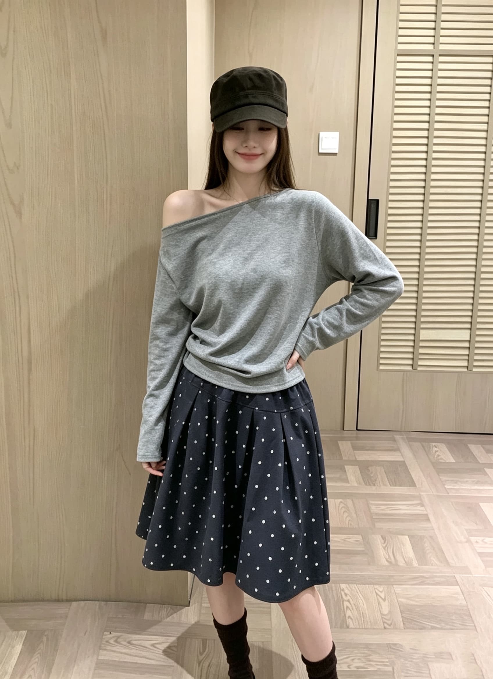 실사 가을 새로운 허리밴드 미니 스커트 명중 Pleat 도트 무늬 한 마디 있음 마 안감 반신 스커트 상세 이미지 6