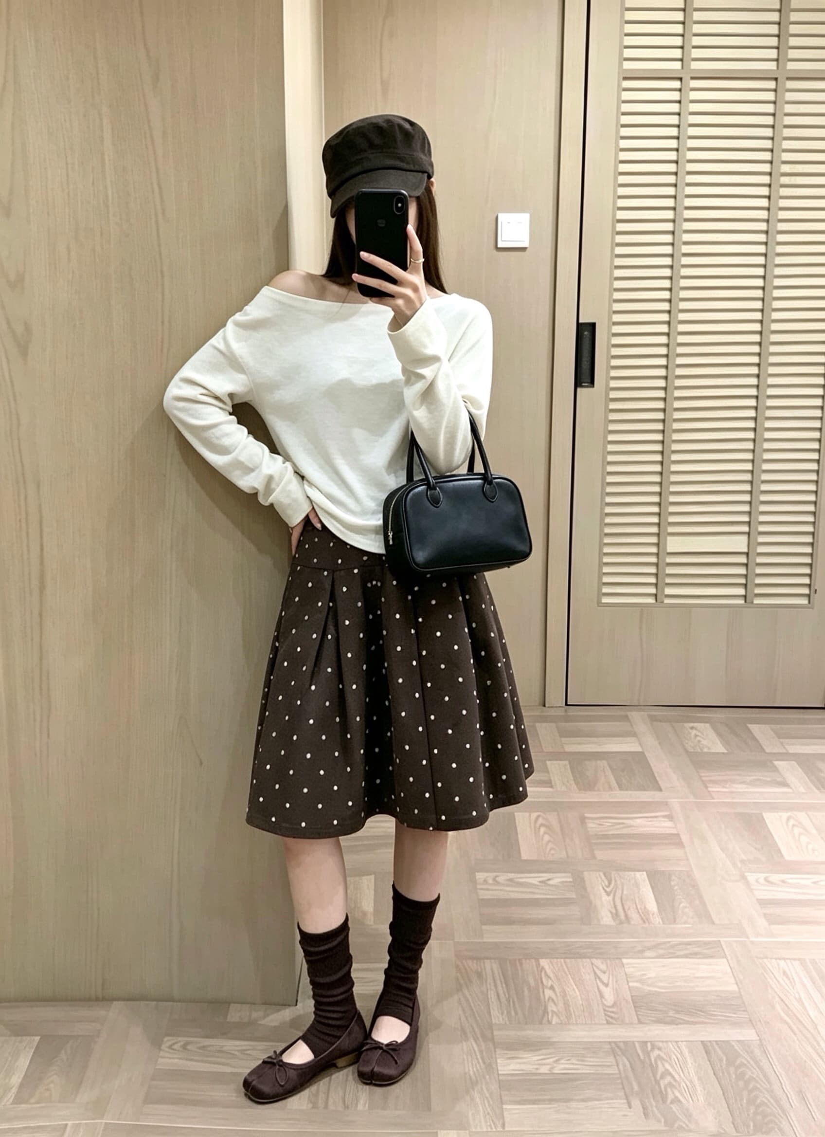 실사 가을 새로운 허리밴드 미니 스커트 명중 Pleat 도트 무늬 한 마디 있음 마 안감 반신 스커트 상세 이미지 7