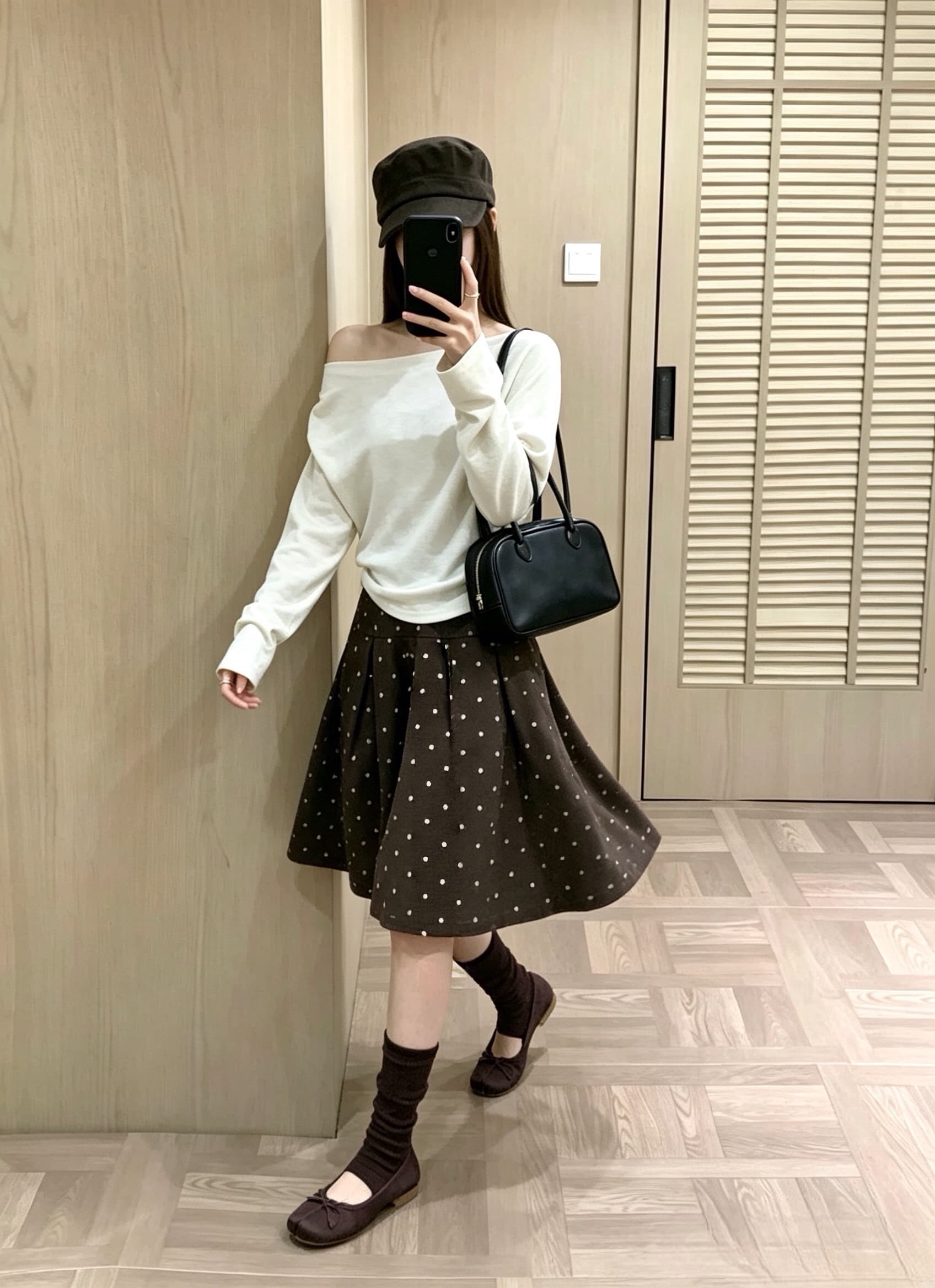 실사 가을 새로운 허리밴드 미니 스커트 명중 Pleat 도트 무늬 한 마디 있음 마 안감 반신 스커트 상세 이미지 8