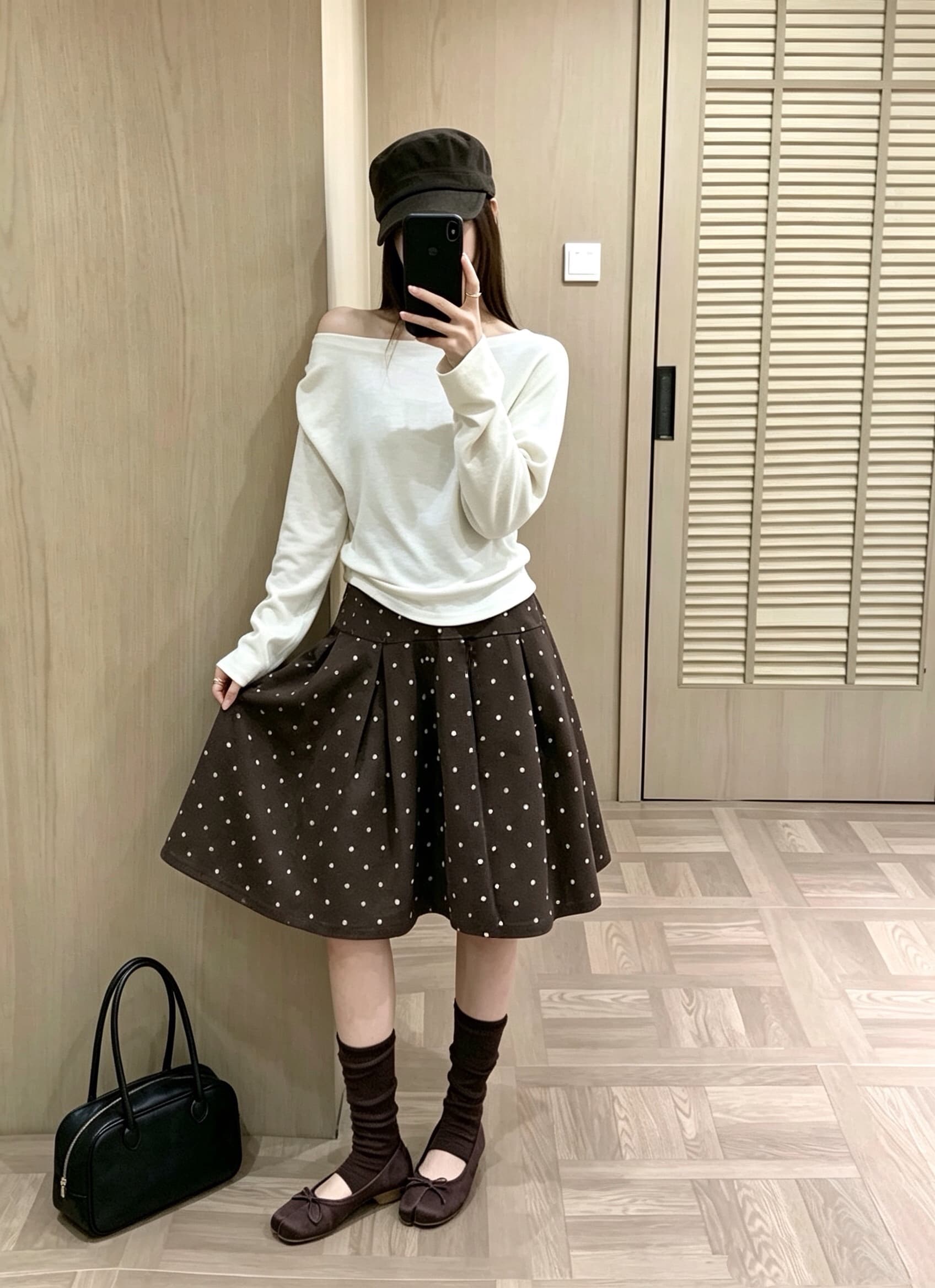 실사 가을 새로운 허리밴드 미니 스커트 명중 Pleat 도트 무늬 한 마디 있음 마 안감 반신 스커트 상세 이미지 9
