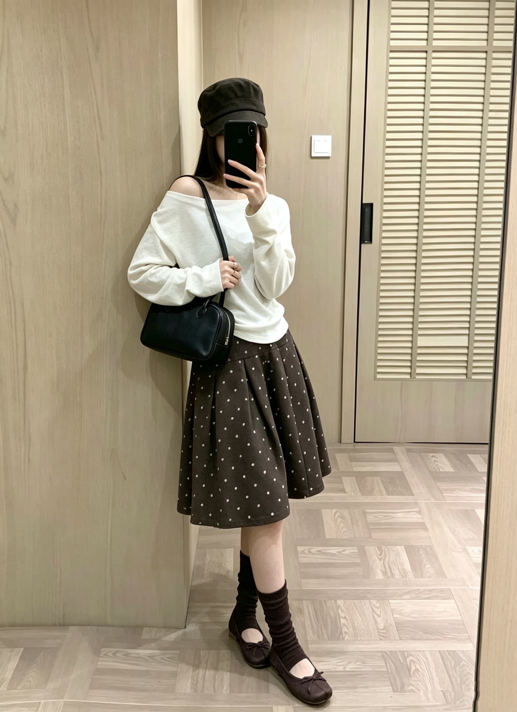 실사 가을 새로운 허리밴드 미니 스커트 명중 Pleat 도트 무늬 한 마디 있음 마 안감 반신 스커트 상세 이미지 10