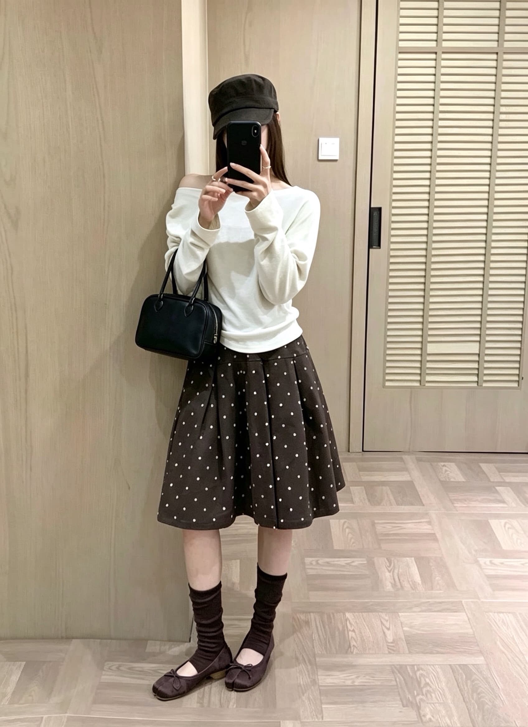 실사 가을 새로운 허리밴드 미니 스커트 명중 Pleat 도트 무늬 한 마디 있음 마 안감 반신 스커트 상세 이미지 11