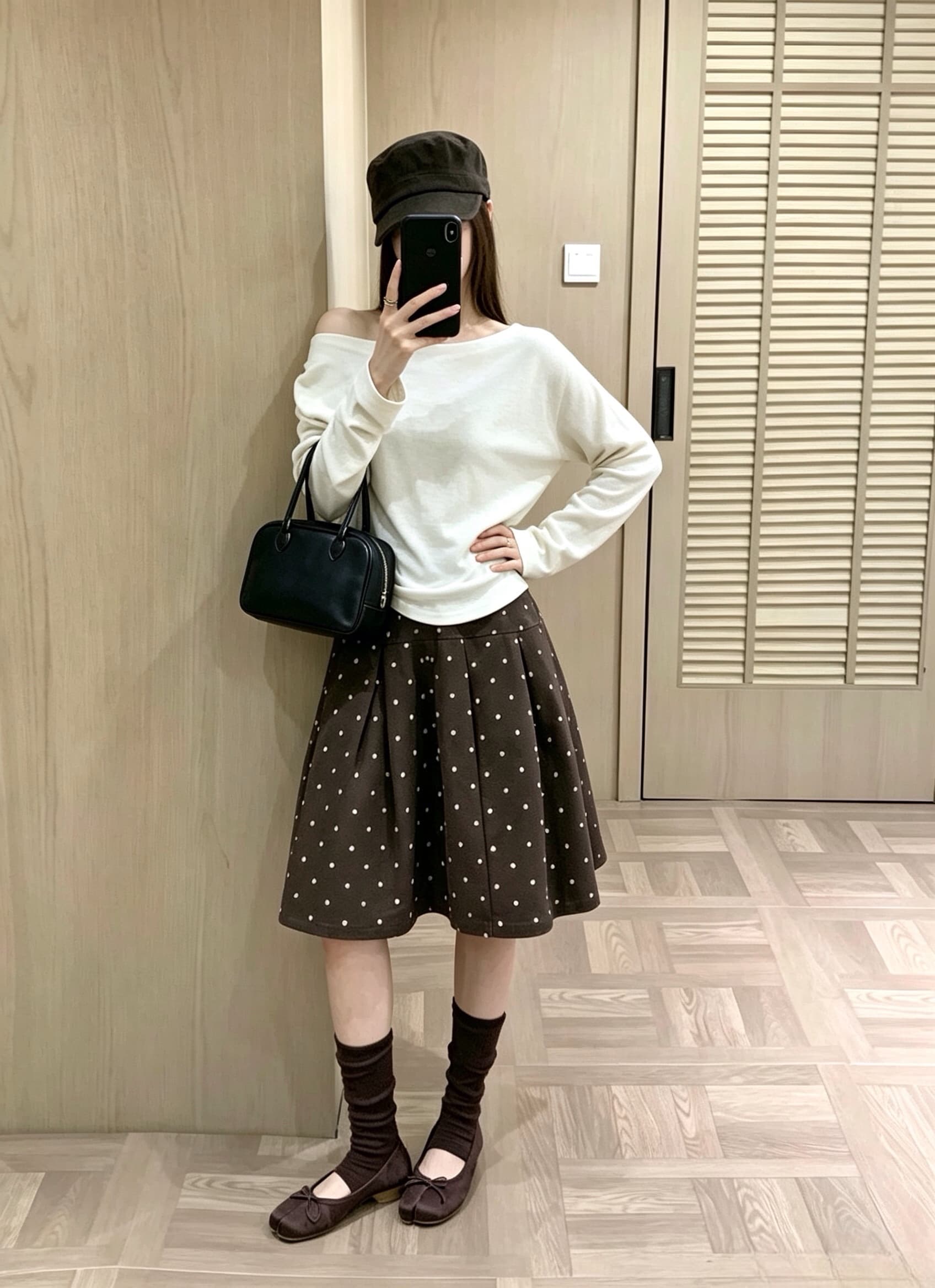 실사 가을 새로운 허리밴드 미니 스커트 명중 Pleat 도트 무늬 한 마디 있음 마 안감 반신 스커트 상세 이미지 12