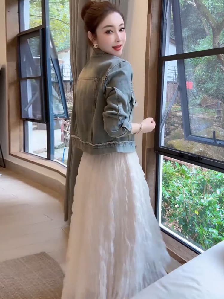 경관 그림 콩 엄격한 선택 한국어 버전 느슨한 슬림 와일드 짧은 단락 레트로 버 카우보이 여성 코트 상세 이미지 3