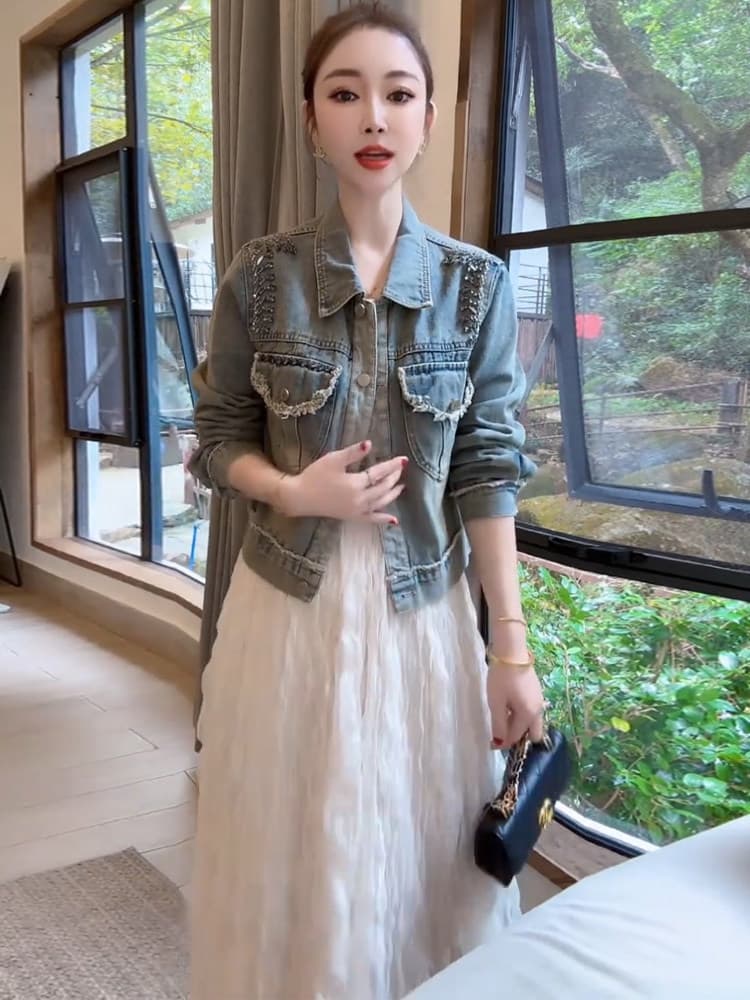 경관 그림 콩 엄격한 선택 한국어 버전 느슨한 슬림 와일드 짧은 단락 레트로 버 카우보이 여성 코트 상세 이미지 4