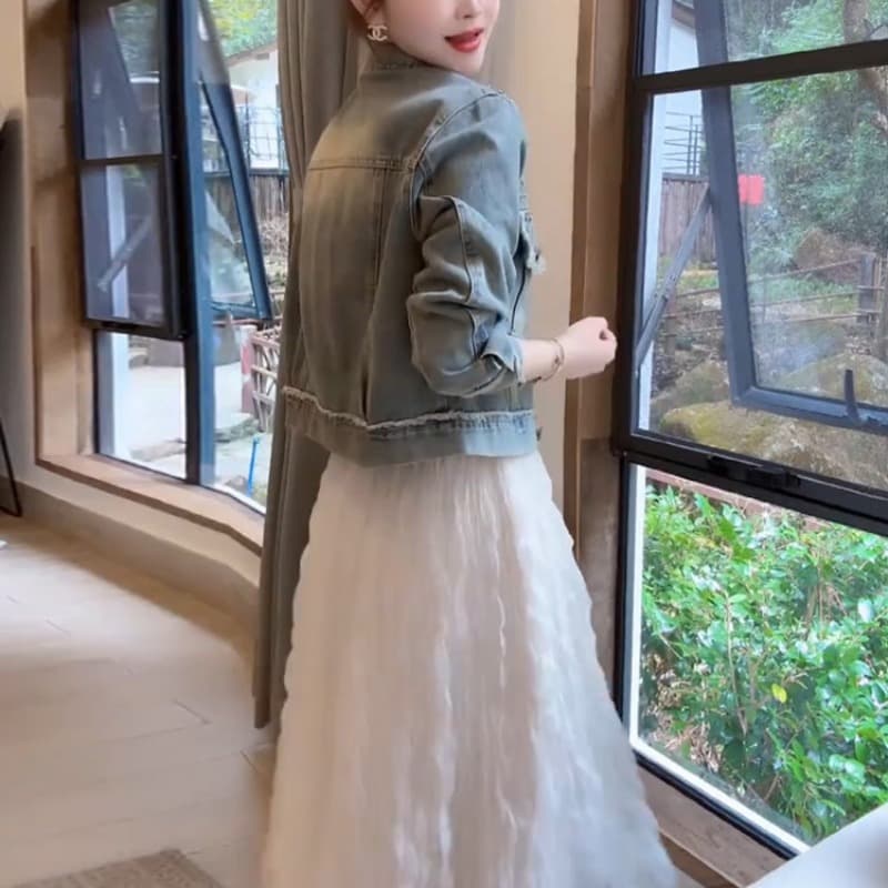 경관 그림 콩 엄격한 선택 한국어 버전 느슨한 슬림 와일드 짧은 단락 레트로 버 카우보이 여성 코트 이미지 5